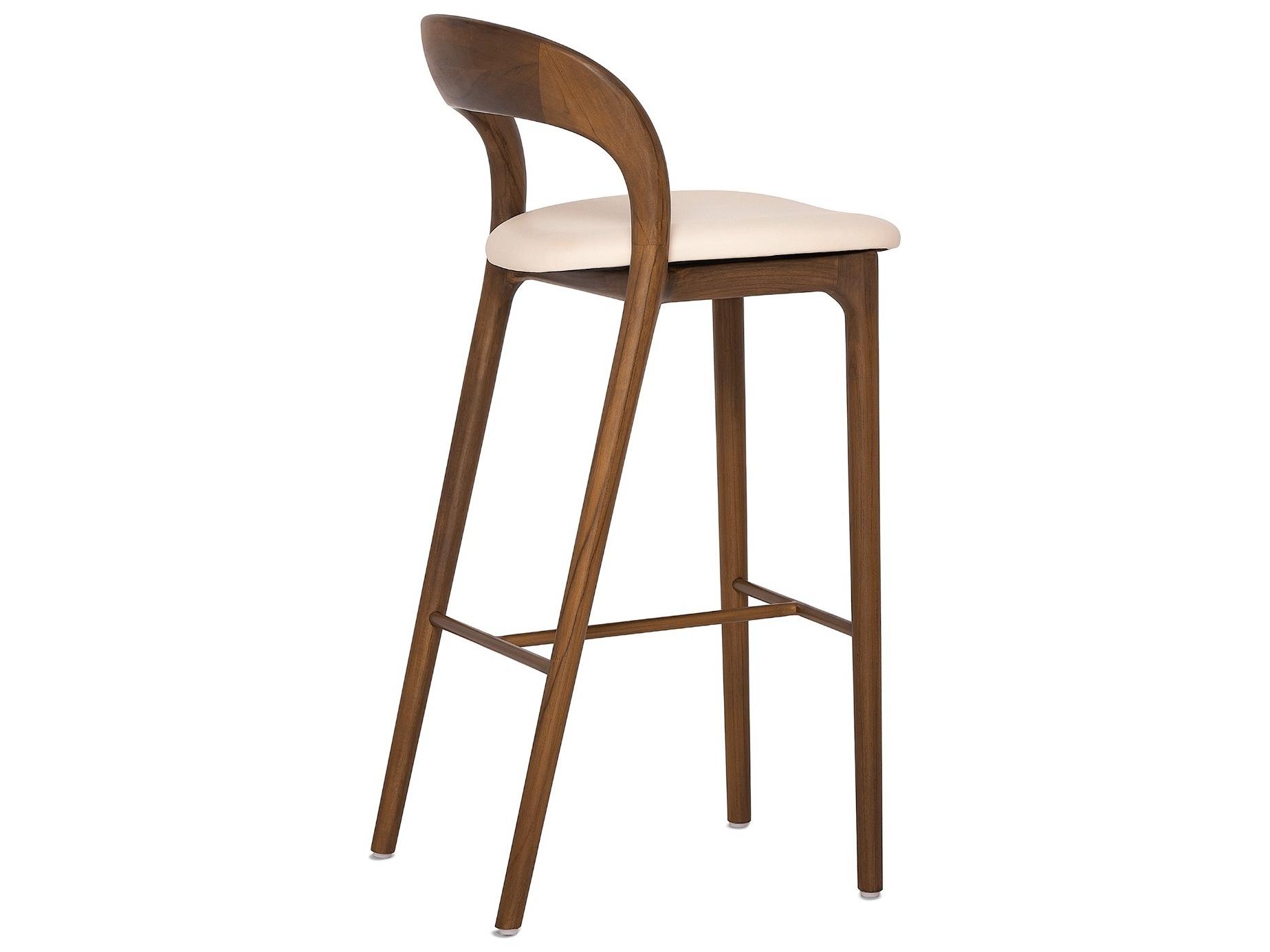 Interlude Home Felix Classic Walnut Grove Brass Leather Teak Wood Bar Stool
