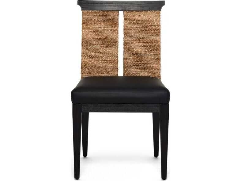 Interlude Home Reed Sungkai Wood Black Faux Leather Armless Dining Chair