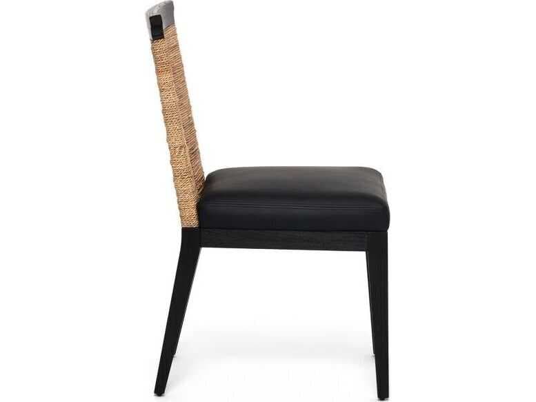 Interlude Home Reed Sungkai Wood Black Faux Leather Armless Dining Chair
