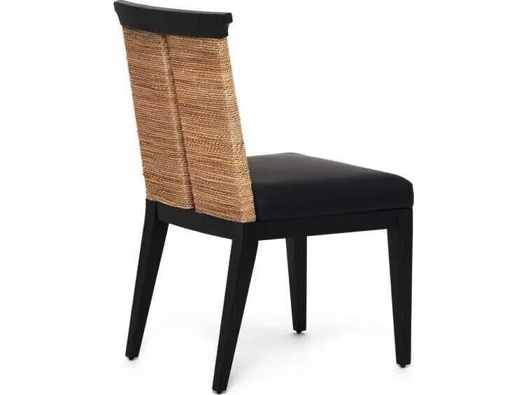 Interlude Home Reed Sungkai Wood Black Faux Leather Armless Dining Chair