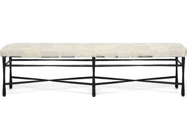 Interlude Home Collins Matte Black Terrain Beige Upholstered Accent Bench