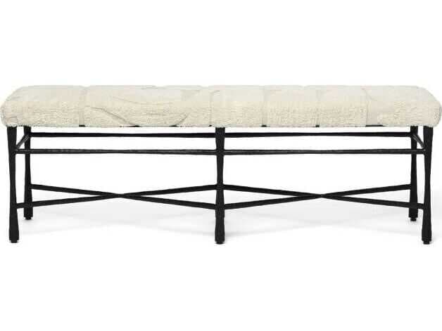 Interlude Home Collins Matte Black Terrain Beige Upholstered Accent Bench