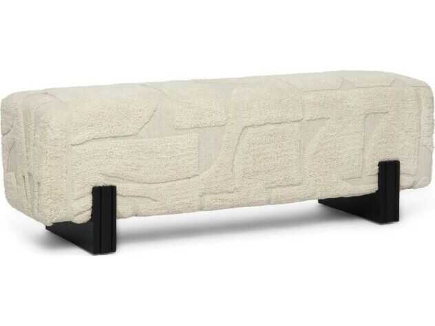 Interlude Home Connor Matte Black Terrain Beige Upholstered Ottoman