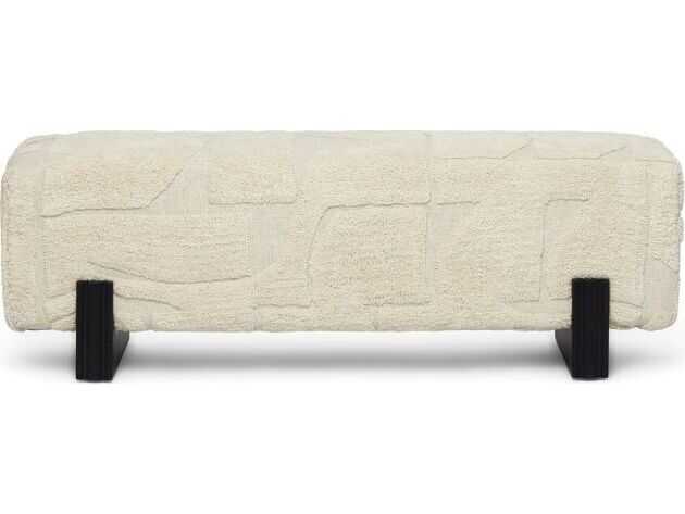 Interlude Home Connor Matte Black Terrain Beige Upholstered Ottoman
