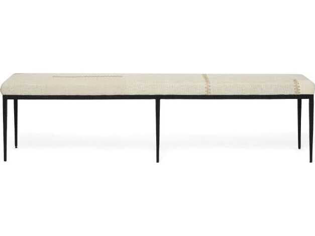 Interlude Home Cecile Matte Black Rye Beige Upholstered Accent Bench
