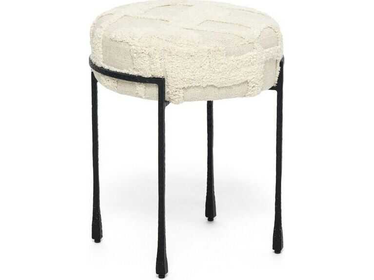 Interlude Home Cade Matte Black Terrain Beige Upholstered Ottoman