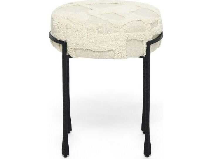 Interlude Home Cade Matte Black Terrain Beige Upholstered Ottoman