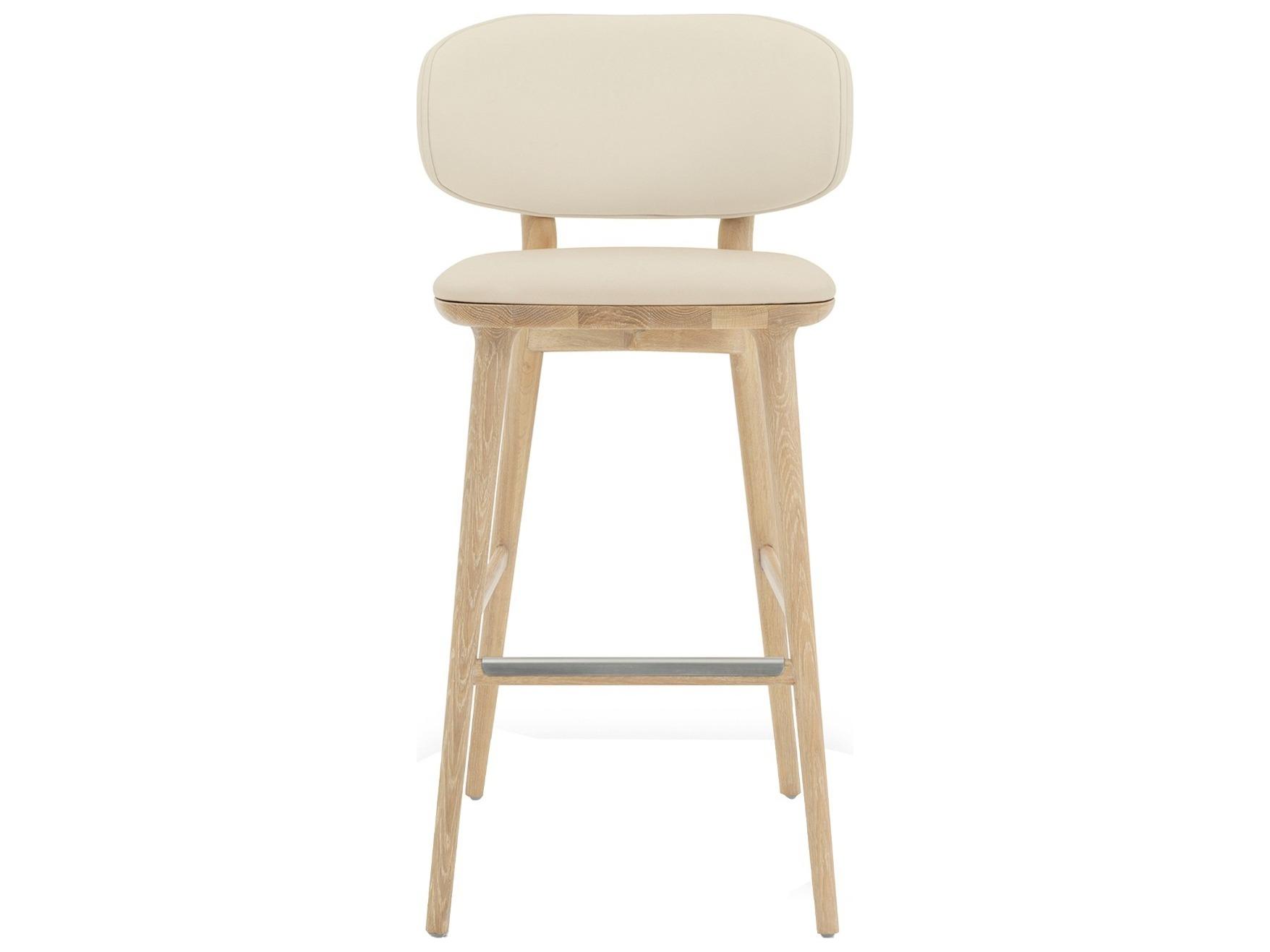 Interlude Home Soren Saddle Acorn Brushed Nickel Leather Oak Wood Bar Stool
