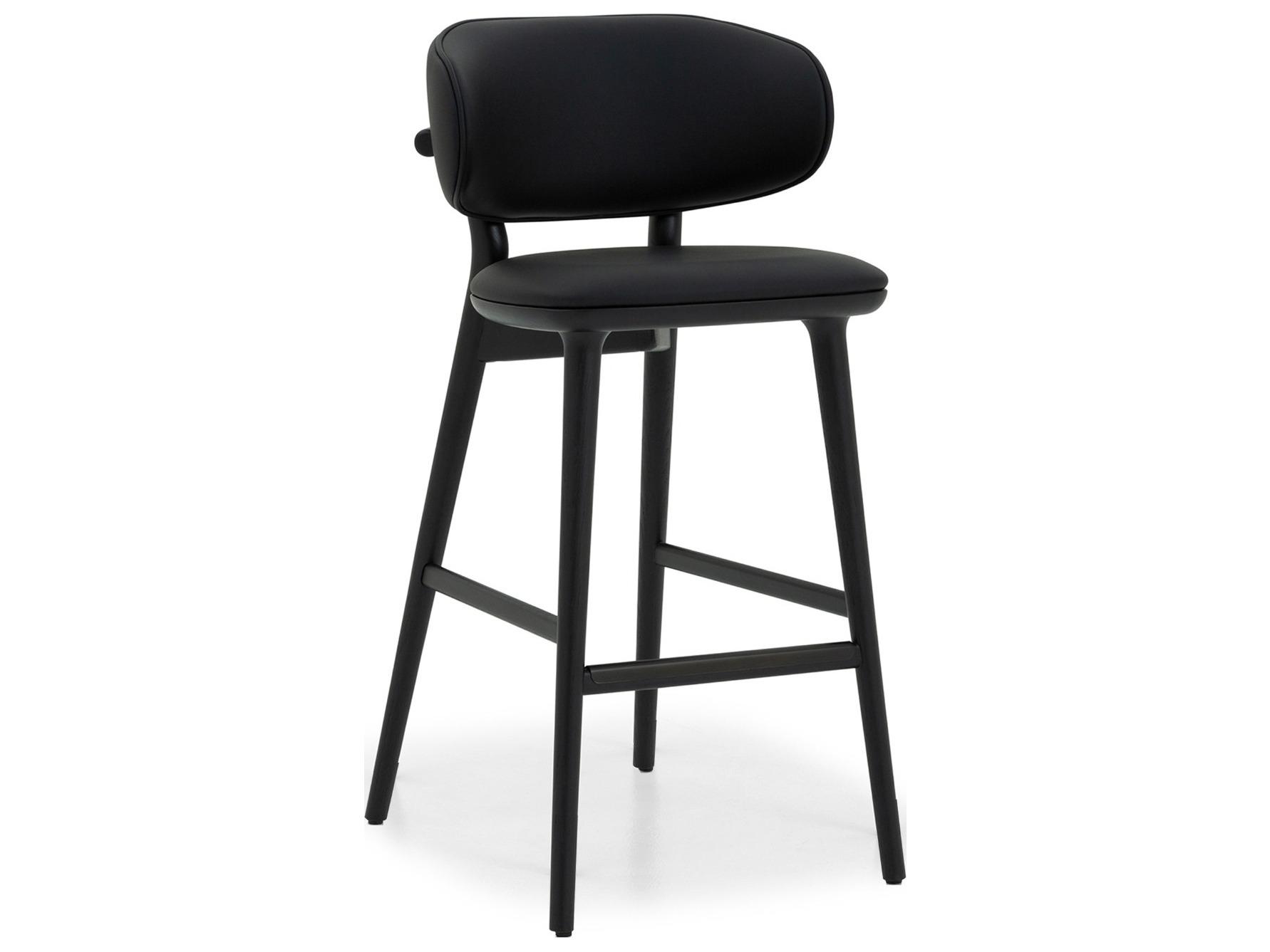 Interlude Home Soren Matte Black Midnight Dark Bronze Leather Oak Wood Bar Stool