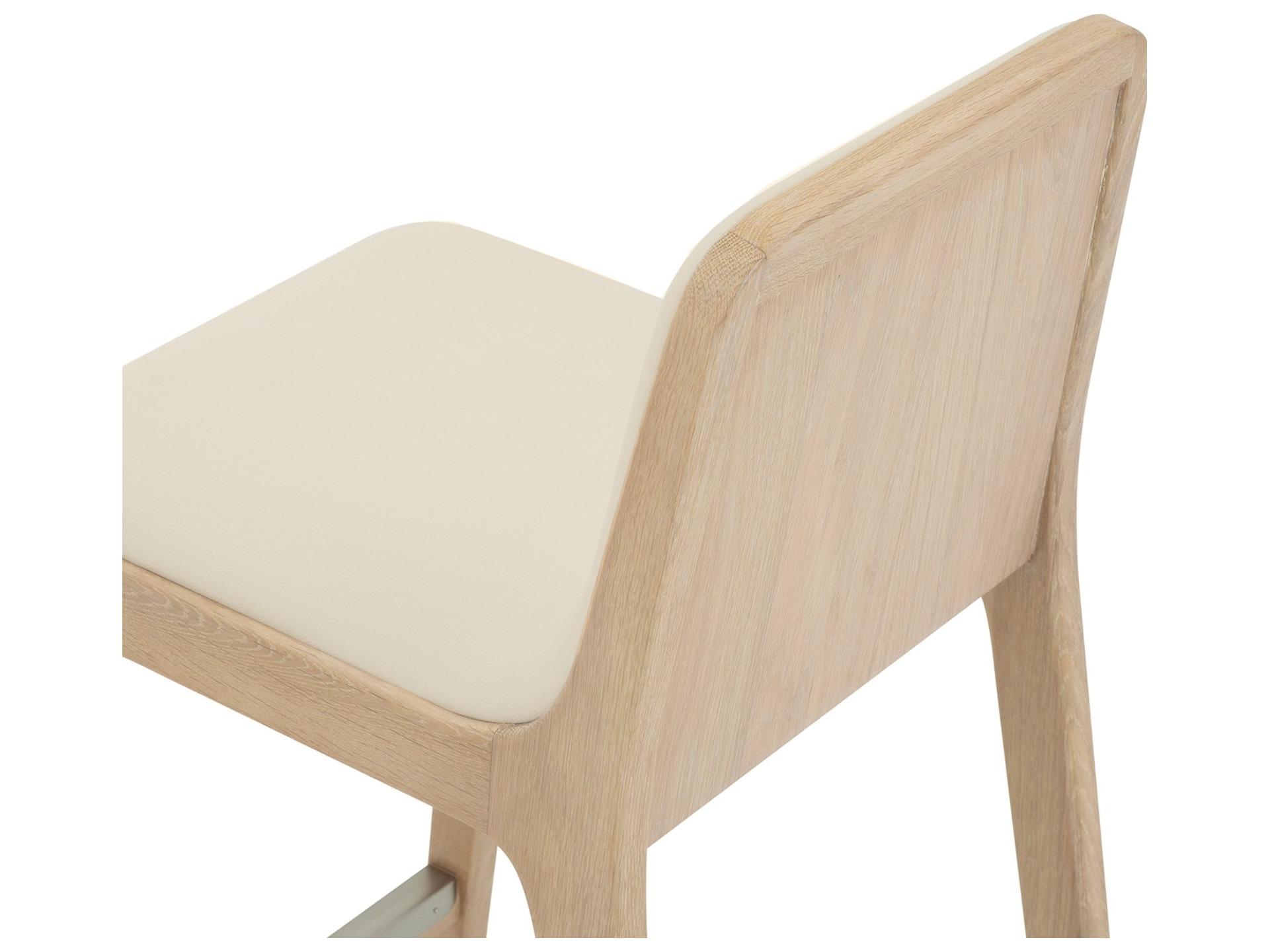 Interlude Home Florent Saddle Acorn Brushed Nickel Leather Oak Wood Bar Stool