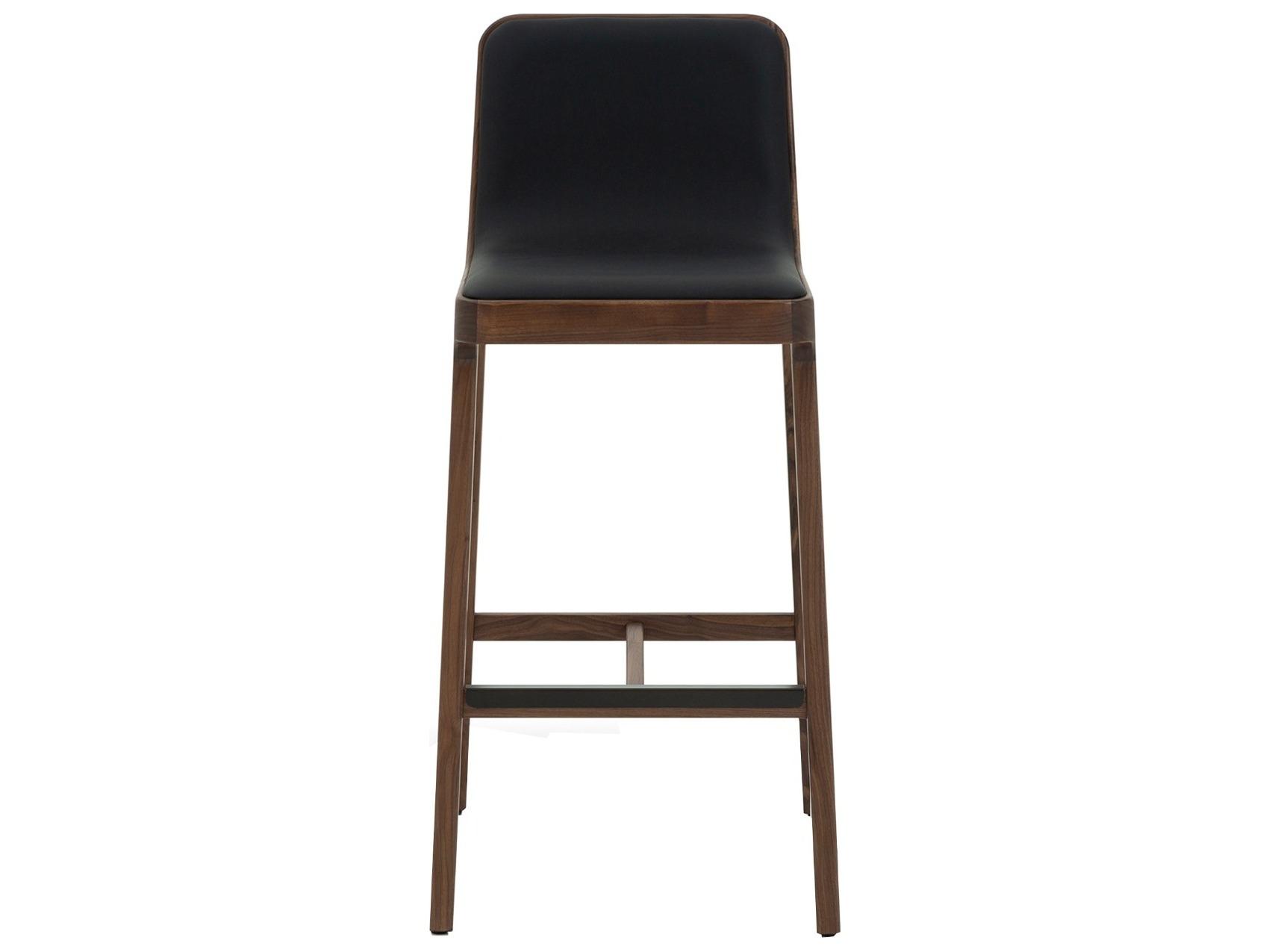 Interlude Home Florent Classic Walnut Midnight Dark Bronze Leather Wood Bar Stool