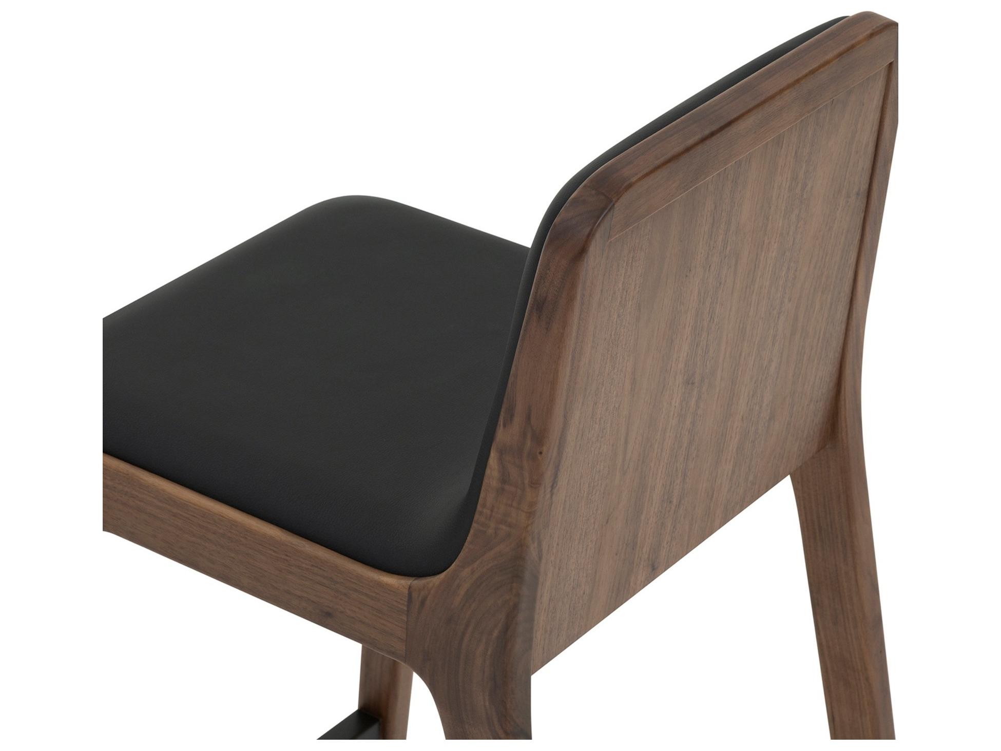 Interlude Home Florent Classic Walnut Midnight Dark Bronze Leather Wood Bar Stool