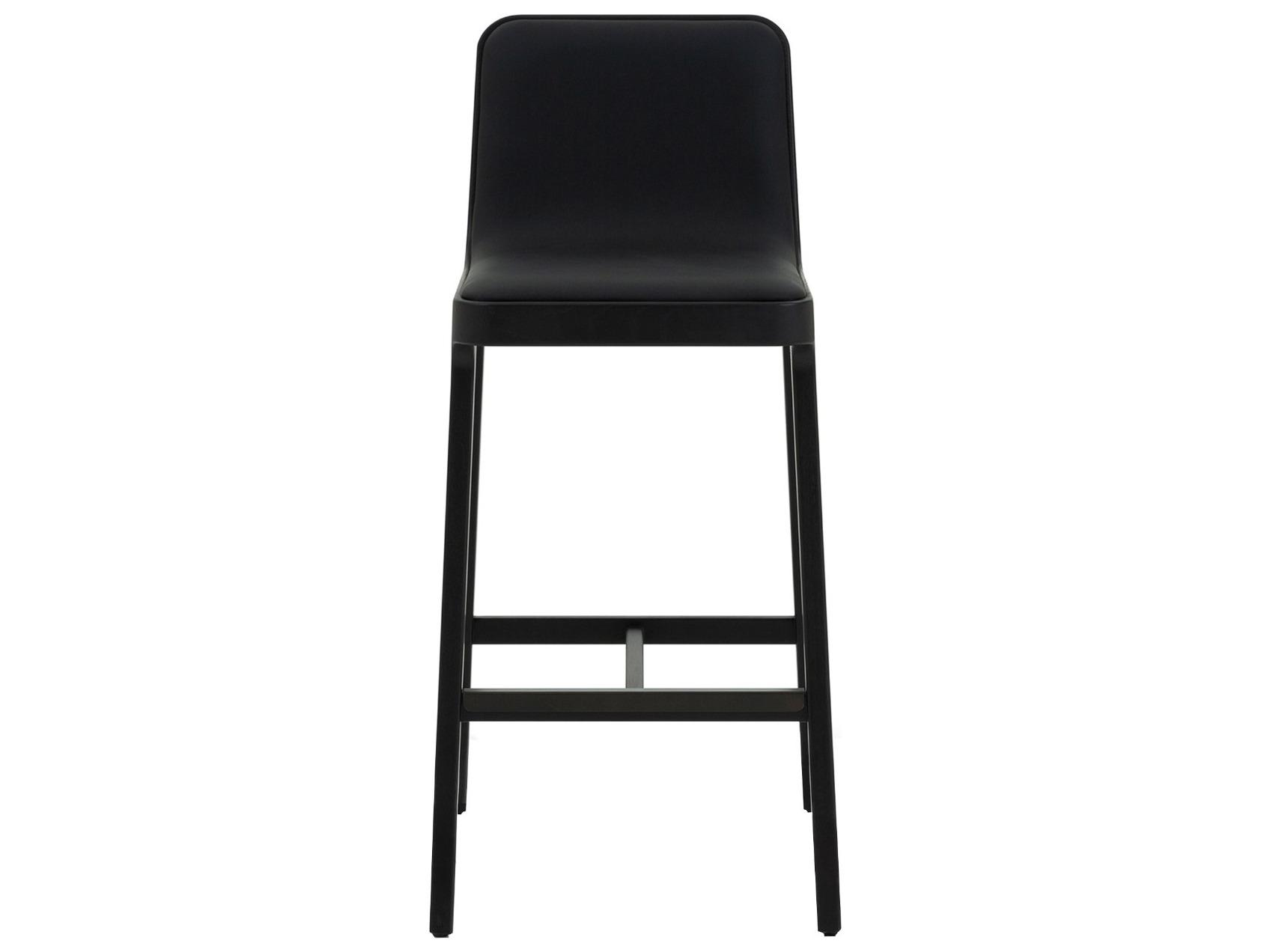Interlude Home Florent Matte Black Midnight Dark Bronze Leather Oak Wood Bar Stool