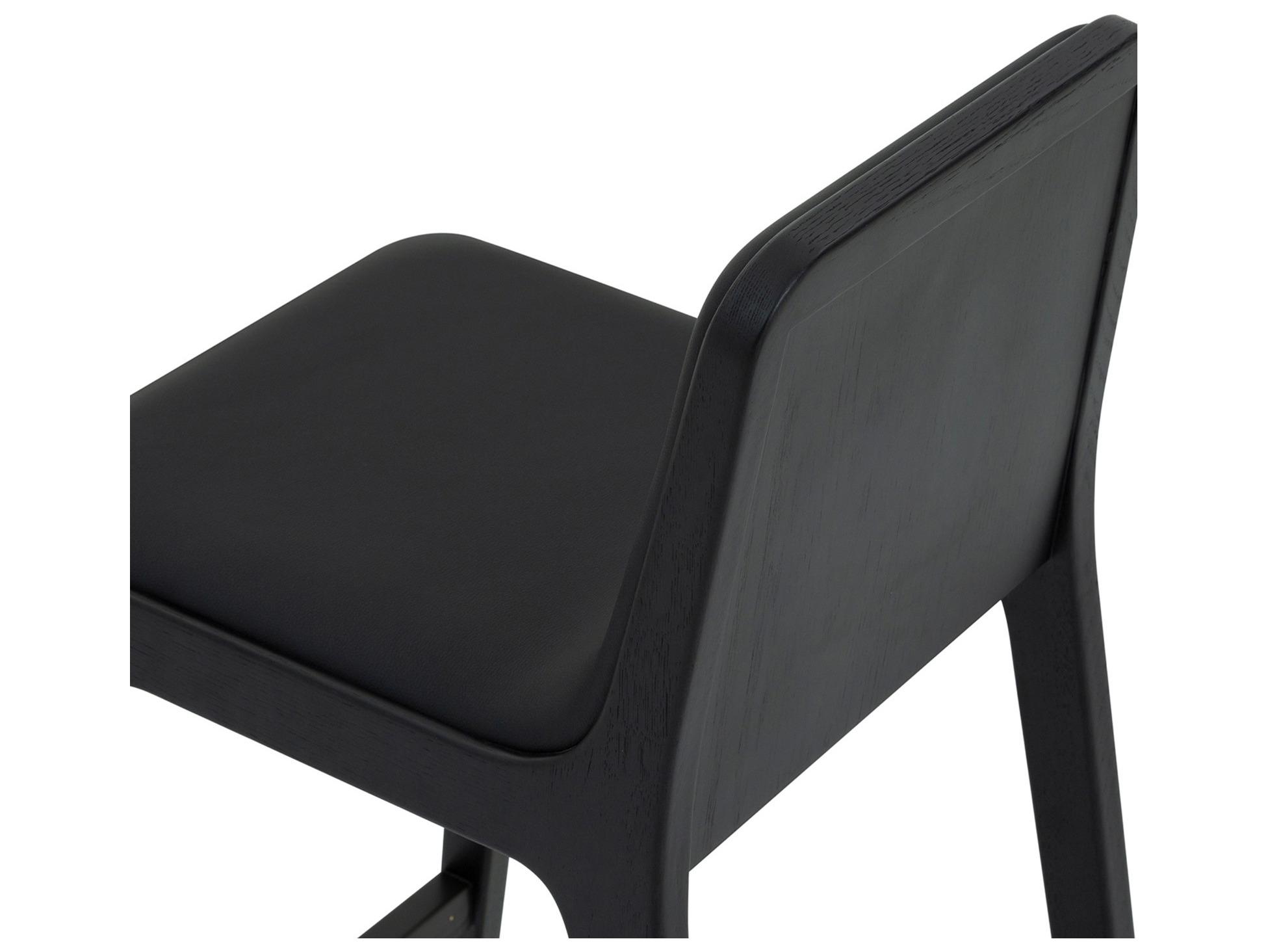 Interlude Home Florent Matte Black Midnight Dark Bronze Leather Oak Wood Bar Stool