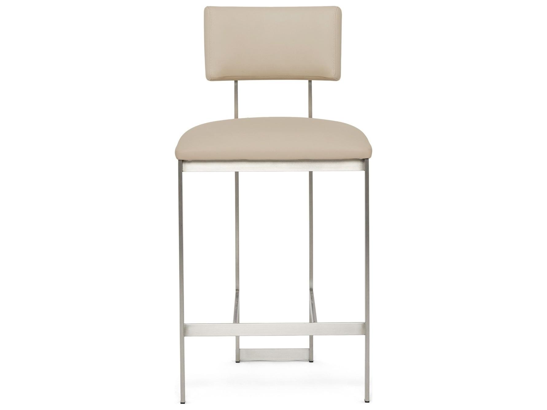 Interlude Home Landon Brushed Nickel Cream Latte Leather Counter Stool