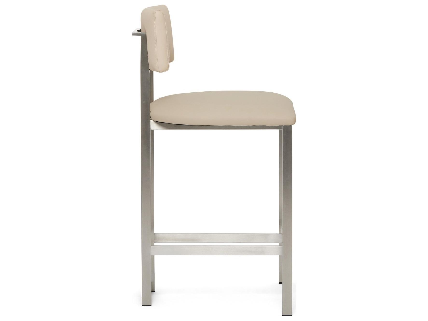 Interlude Home Landon Brushed Nickel Cream Latte Leather Counter Stool