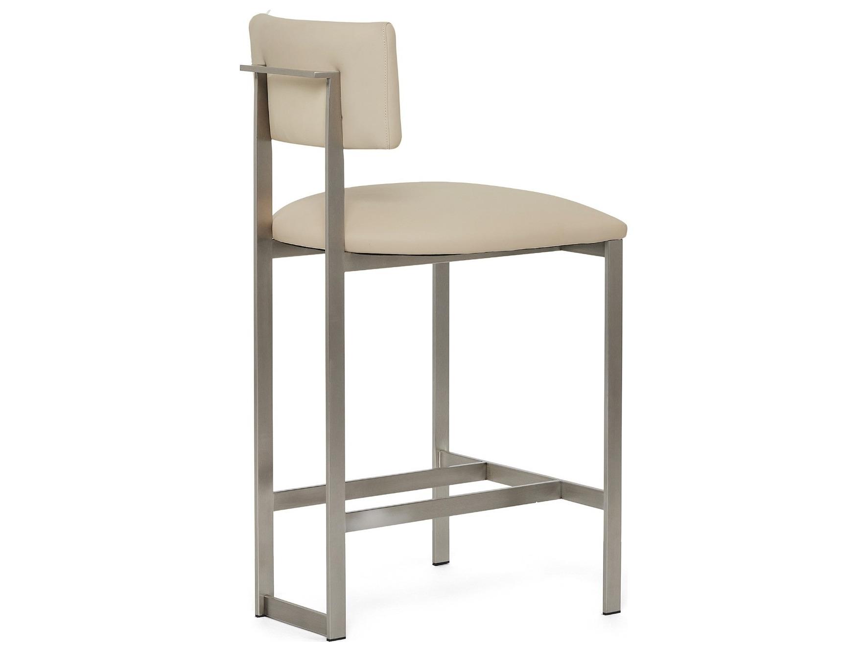 Interlude Home Landon Brushed Nickel Cream Latte Leather Counter Stool