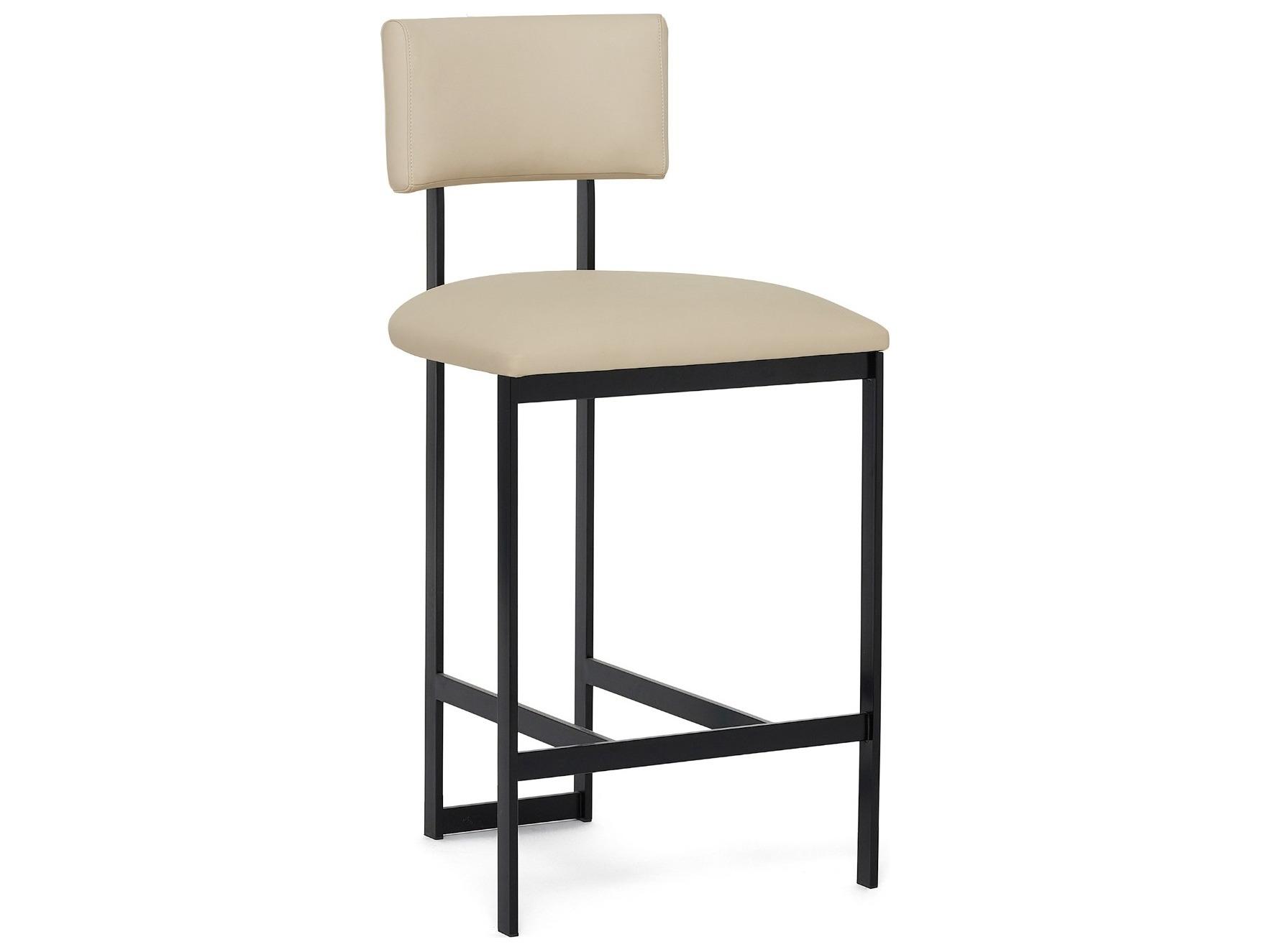 Interlude Home Landon Matte Black Cream Latte Leather Counter Stool