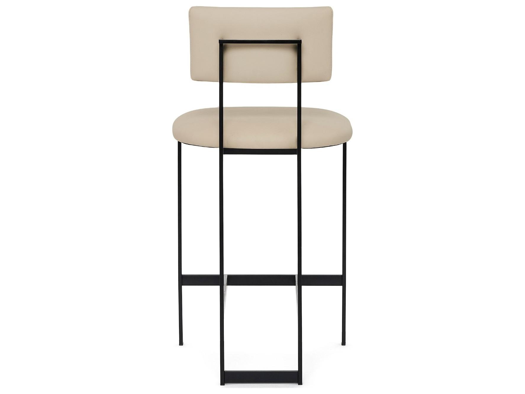 Interlude Home Landon Matte Black Cream Latte Leather Counter Stool