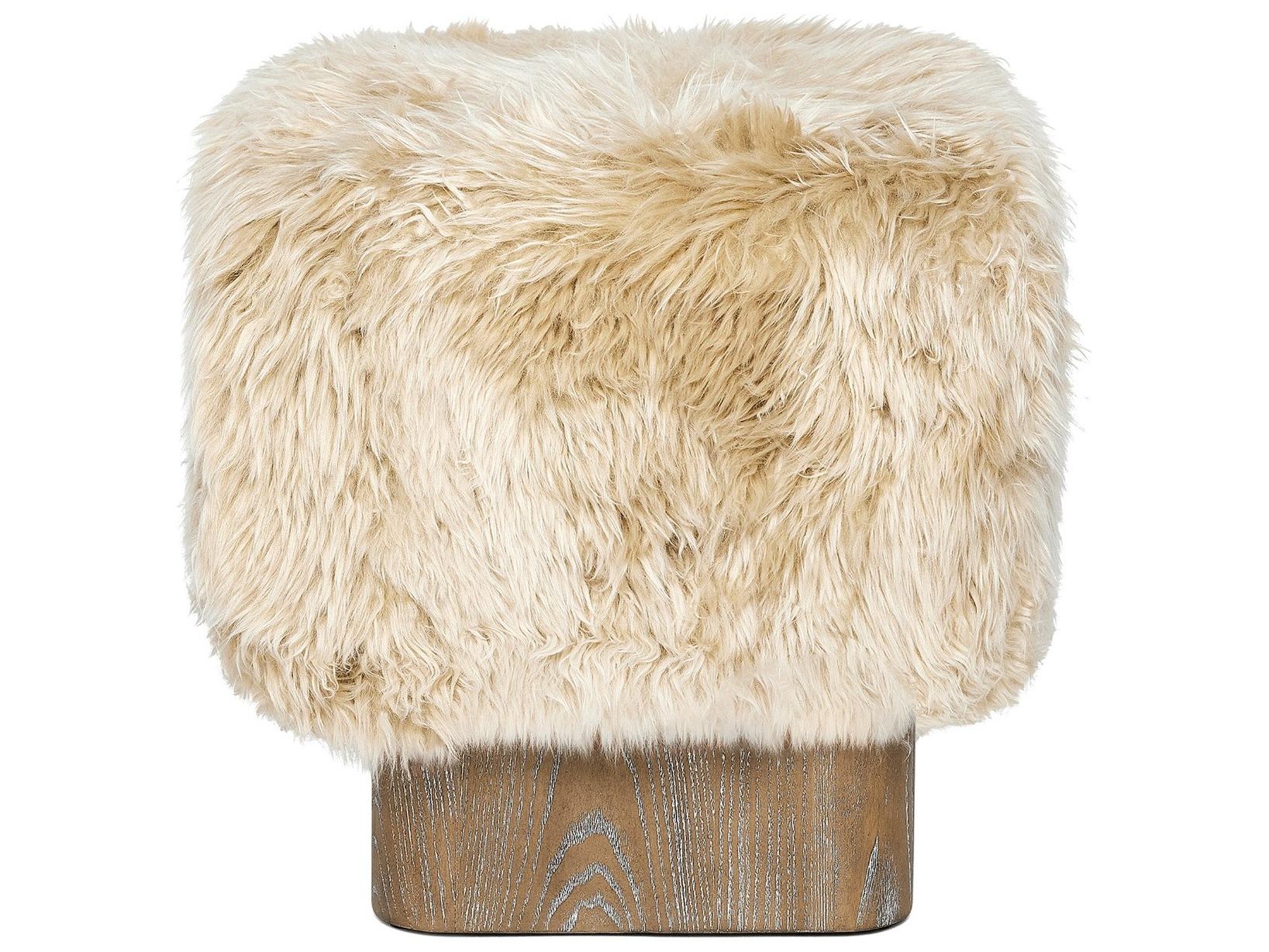 Interlude Home Noah Autumn Brown Morel Taupe Beige Fur Accent Stool