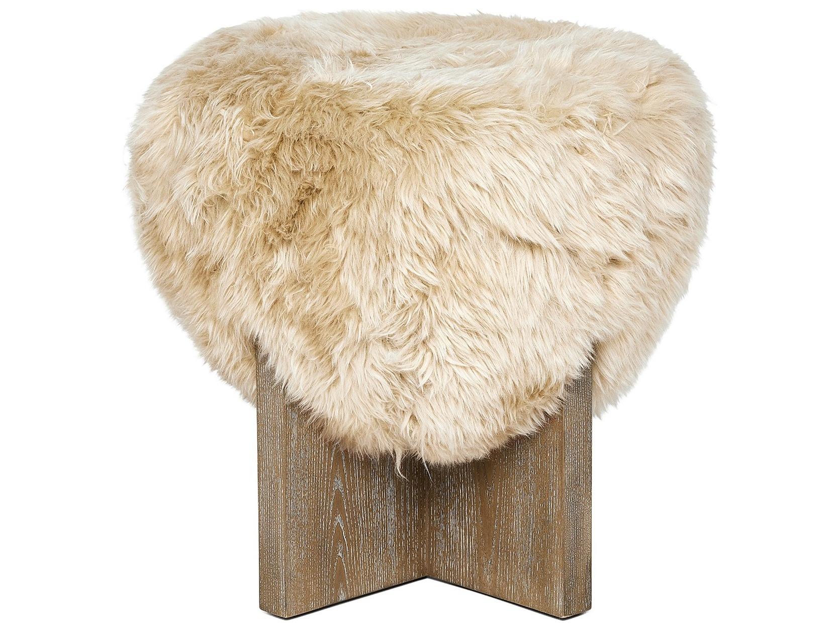 Interlude Home Brooks Autumn Brown Morel Taupe Beige Fur Accent Stool