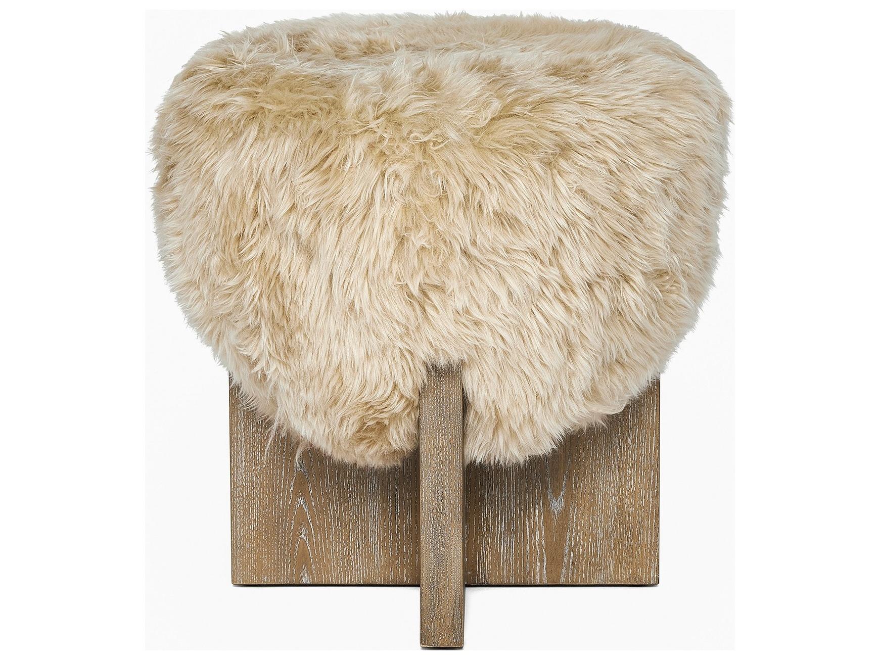 Interlude Home Brooks Autumn Brown Morel Taupe Beige Fur Accent Stool