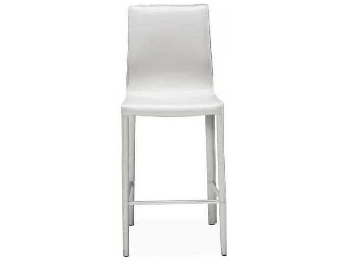 Interlude Home Leather Winter White Brushed Steel Counter Stool