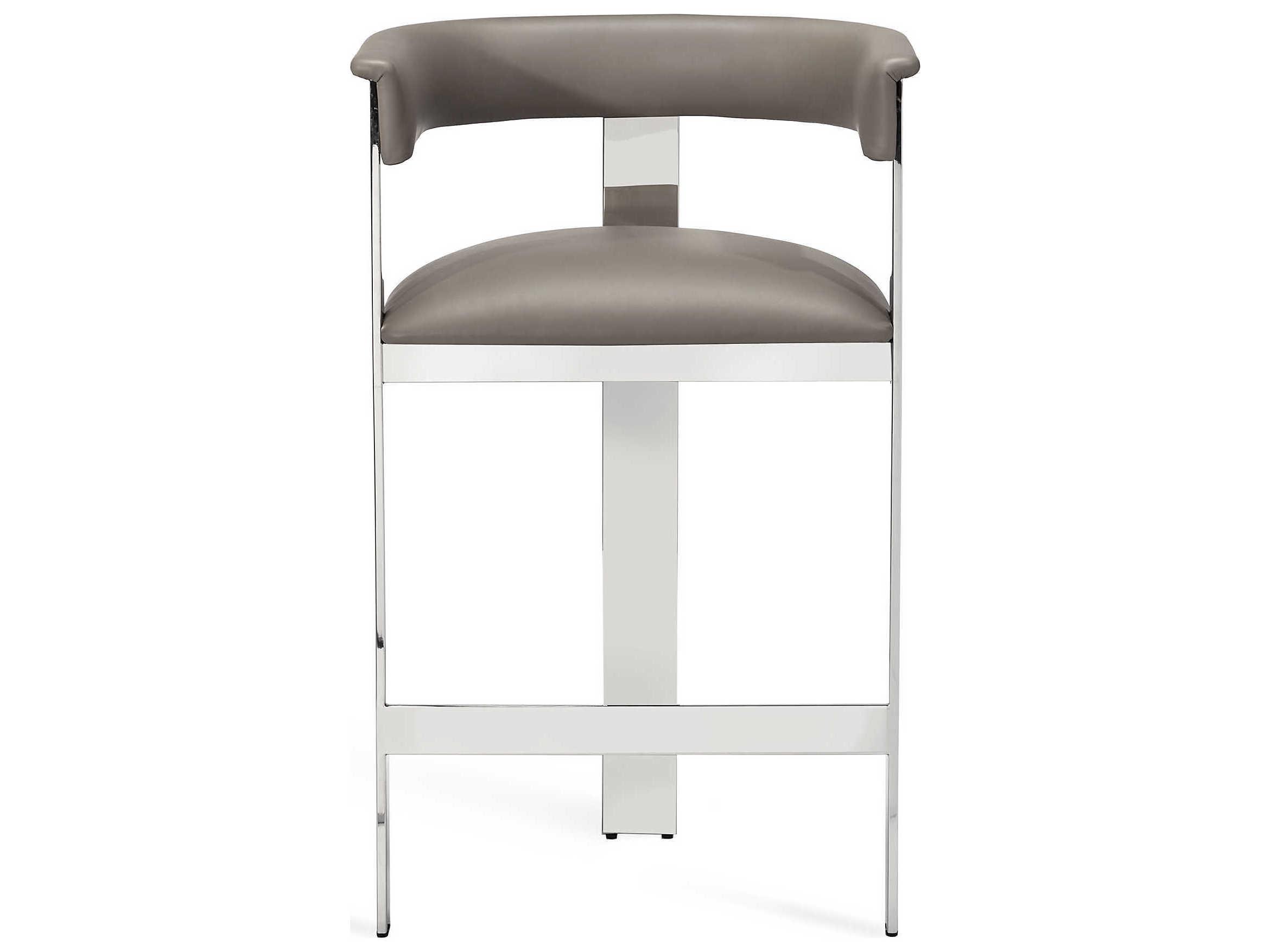 Interlude Home Darcy Leather Polished Nickel Horizon Grey Counter Stool