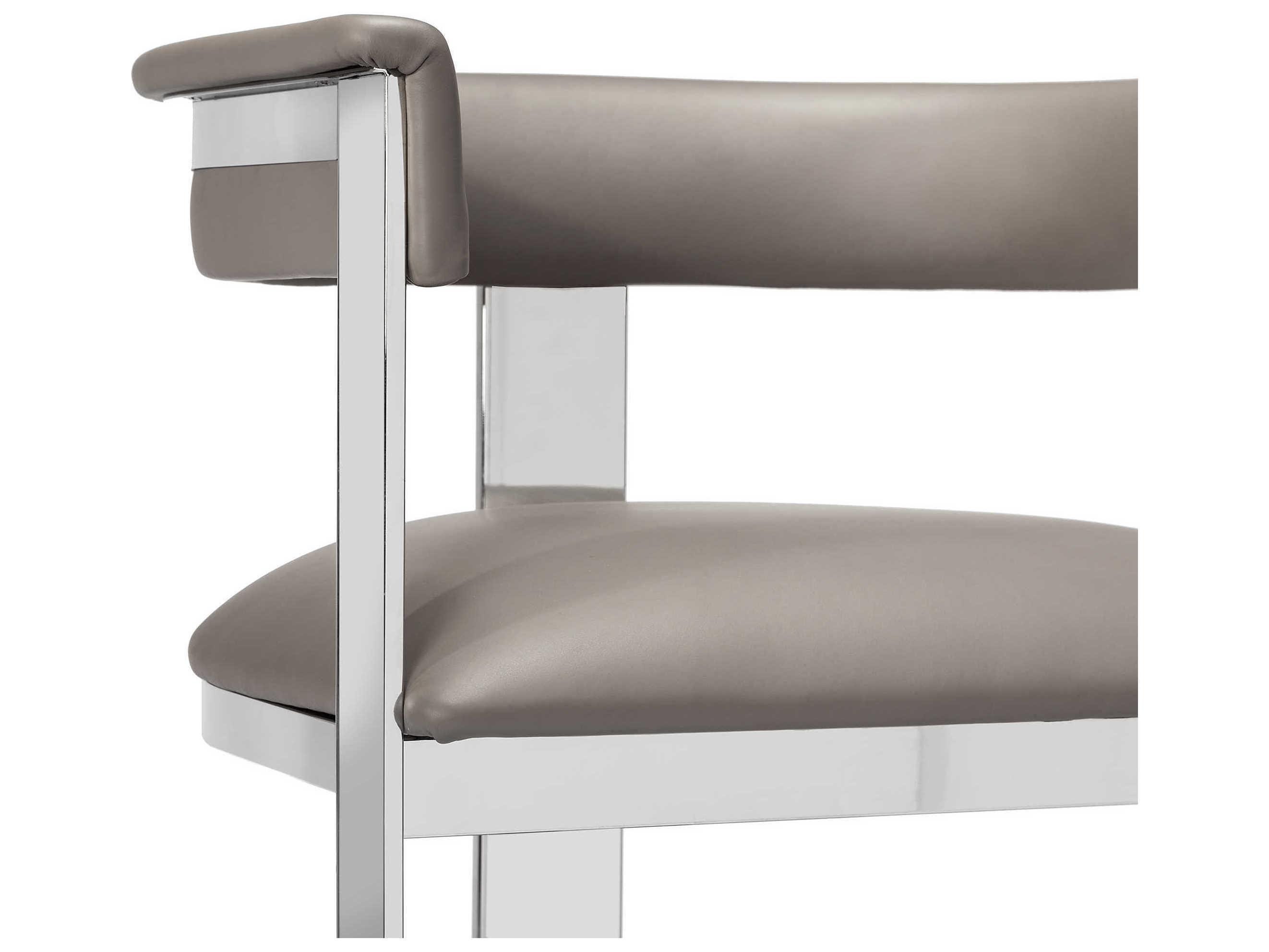 Interlude Home Darcy Leather Polished Nickel Horizon Grey Counter Stool