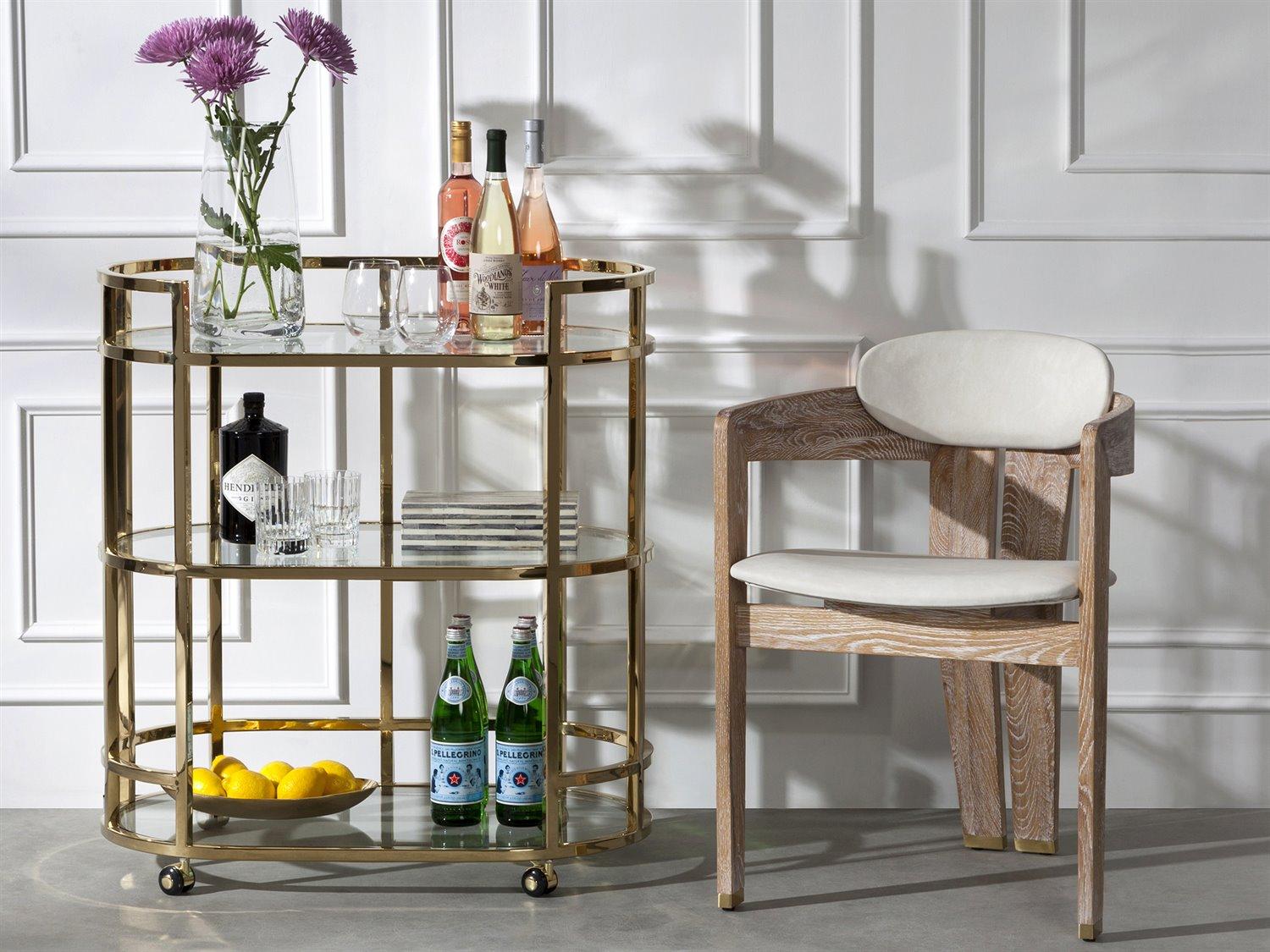 Interlude Home Oak Wood Brown Arm Dining Chair