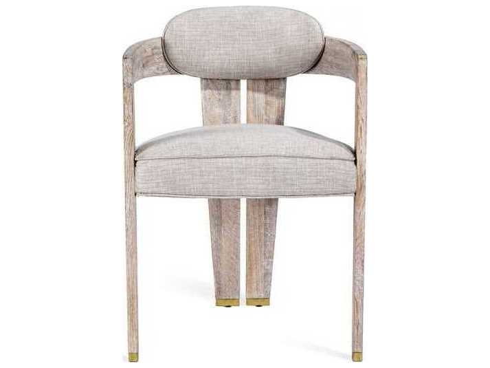 Interlude Home Oak Wood Brown Upholstered Arm Dining Chair