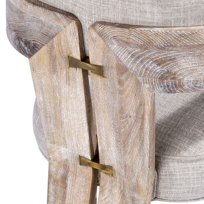 Interlude Home Oak Wood Brown Upholstered Arm Dining Chair