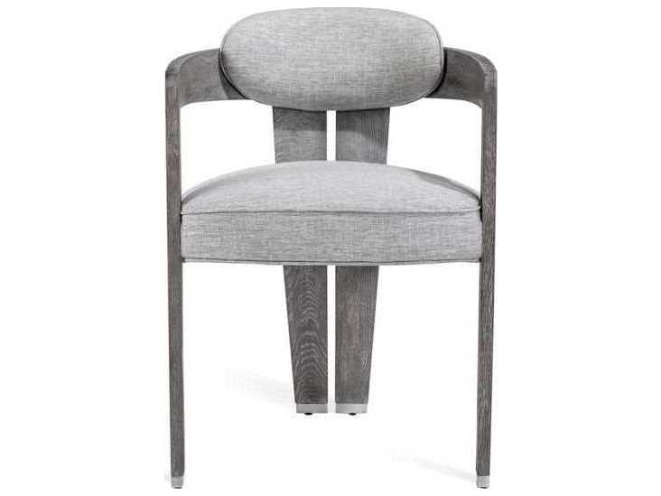 Interlude Home Oak Wood Gray Upholstered Arm Dining Chair