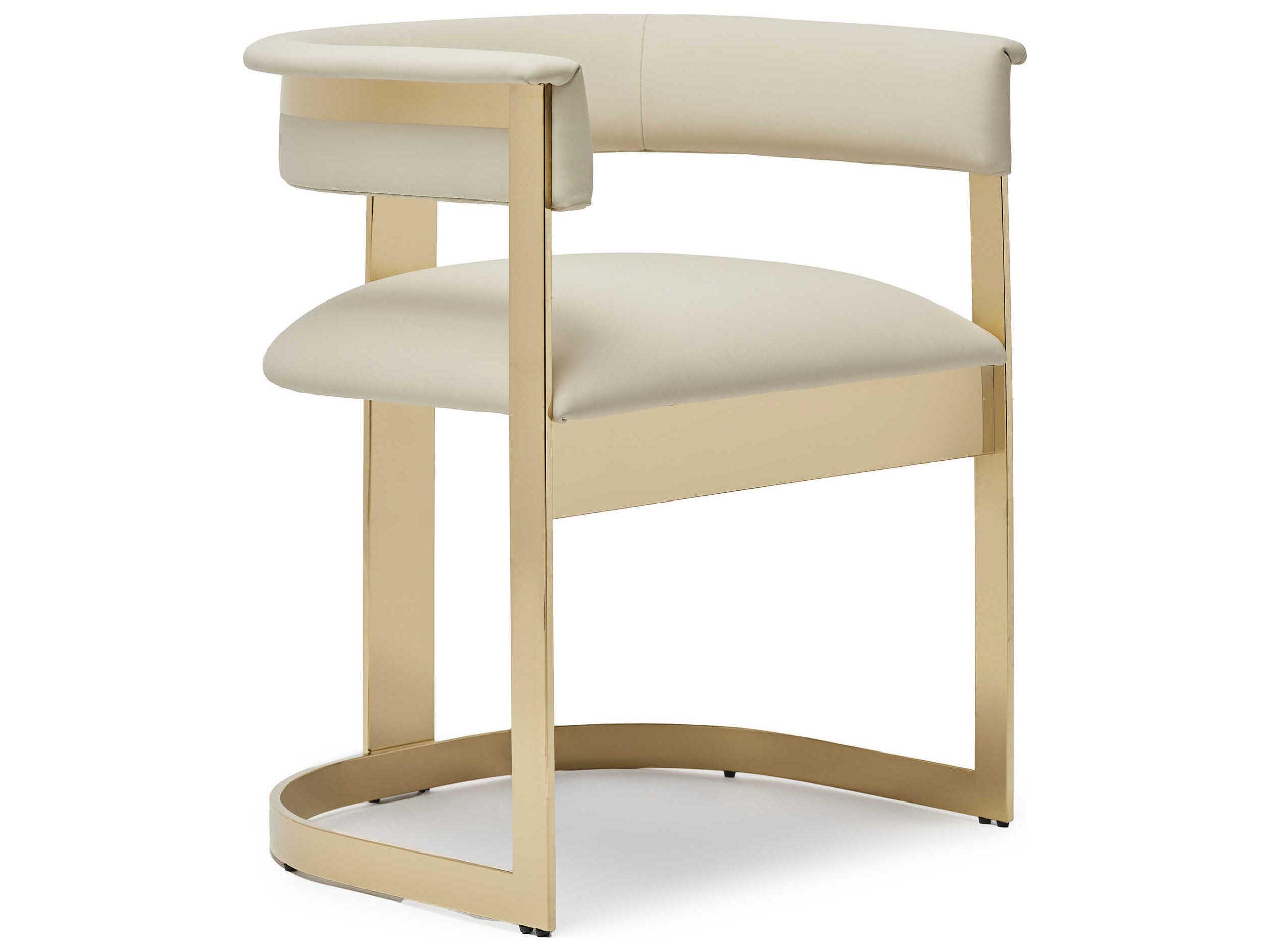 Interlude Home Darcy Beige Leather Arm Dining Chair