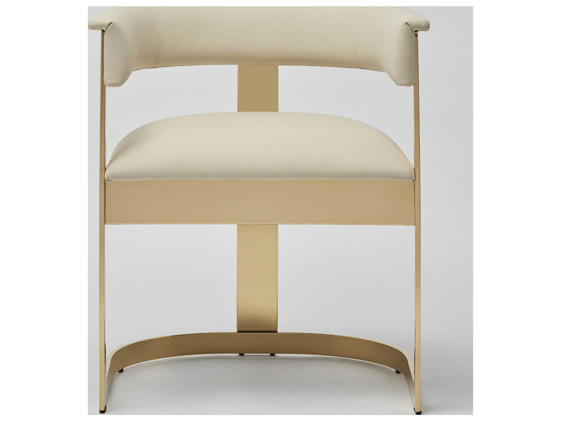 Interlude Home Darcy Beige Leather Arm Dining Chair