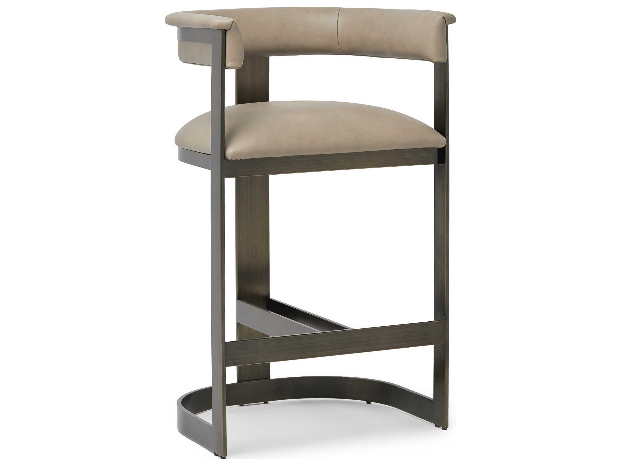 Interlude Home Darcy Antique Bronze Fawn Taupe Leather Counter Stool