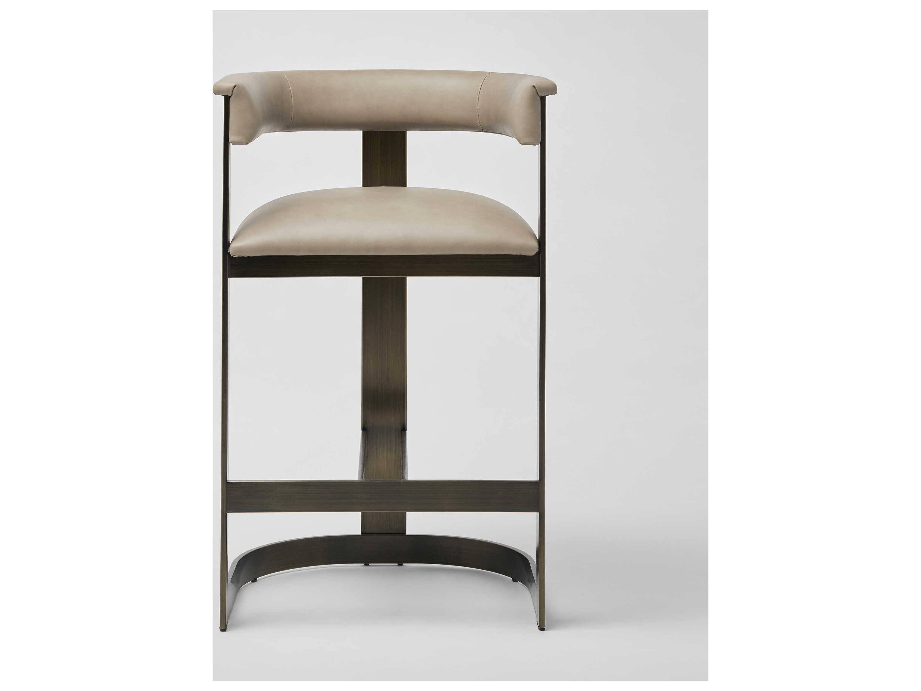 Interlude Home Darcy Antique Bronze Fawn Taupe Leather Counter Stool