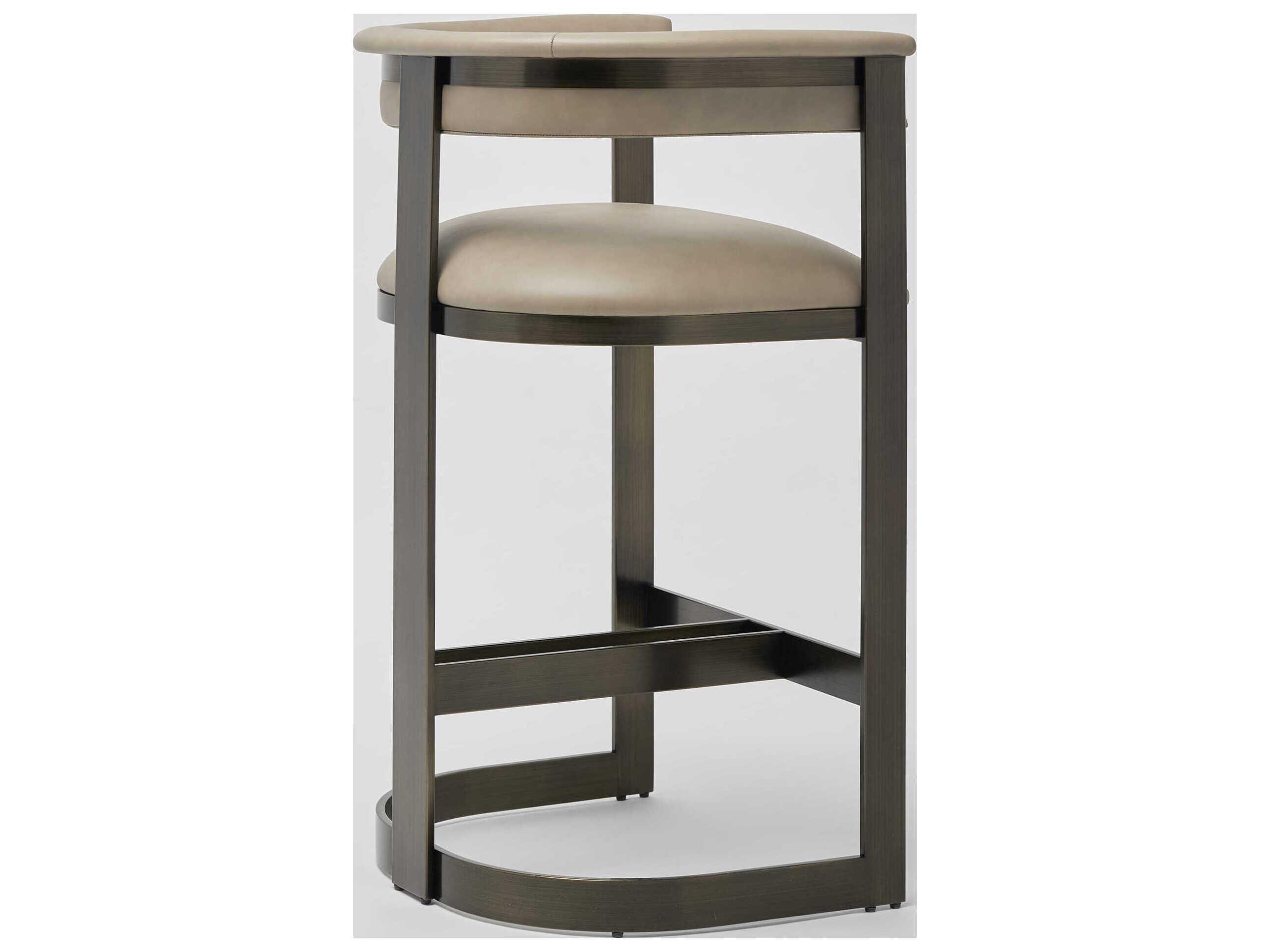 Interlude Home Darcy Antique Bronze Fawn Taupe Leather Counter Stool