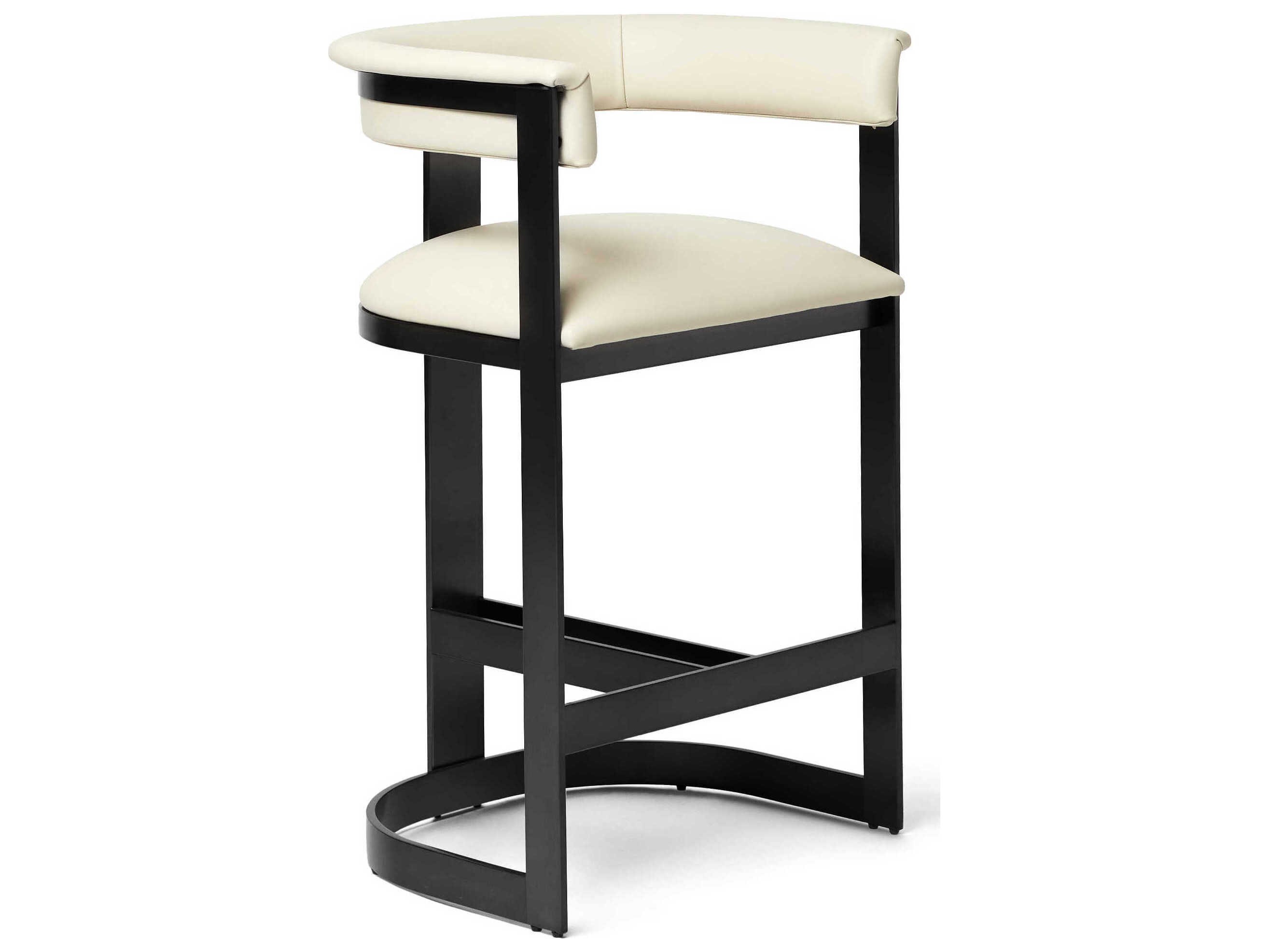 Interlude Home Darcy Matte Black Buff Cream Upholstered Counter Stool