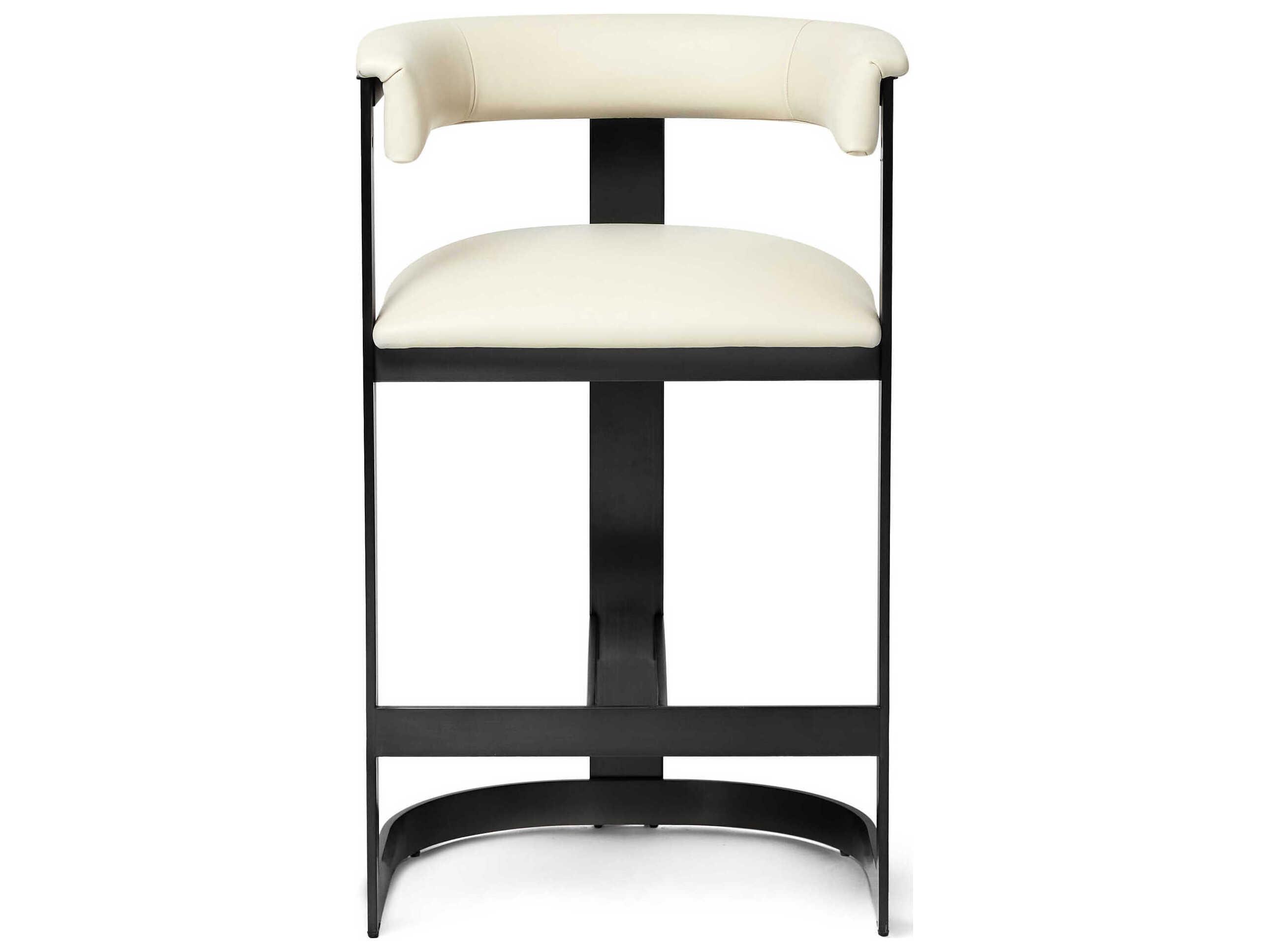 Interlude Home Darcy Matte Black Buff Cream Upholstered Counter Stool