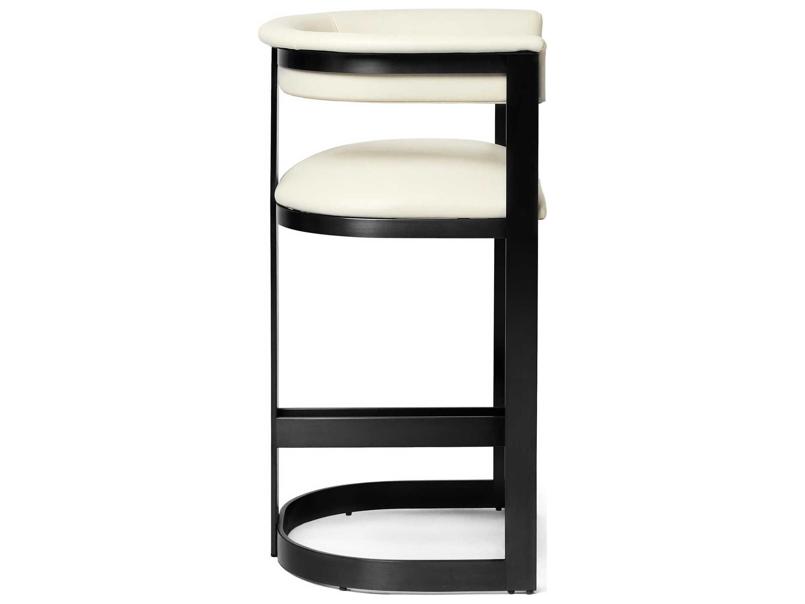 Interlude Home Darcy Matte Black Buff Cream Upholstered Counter Stool