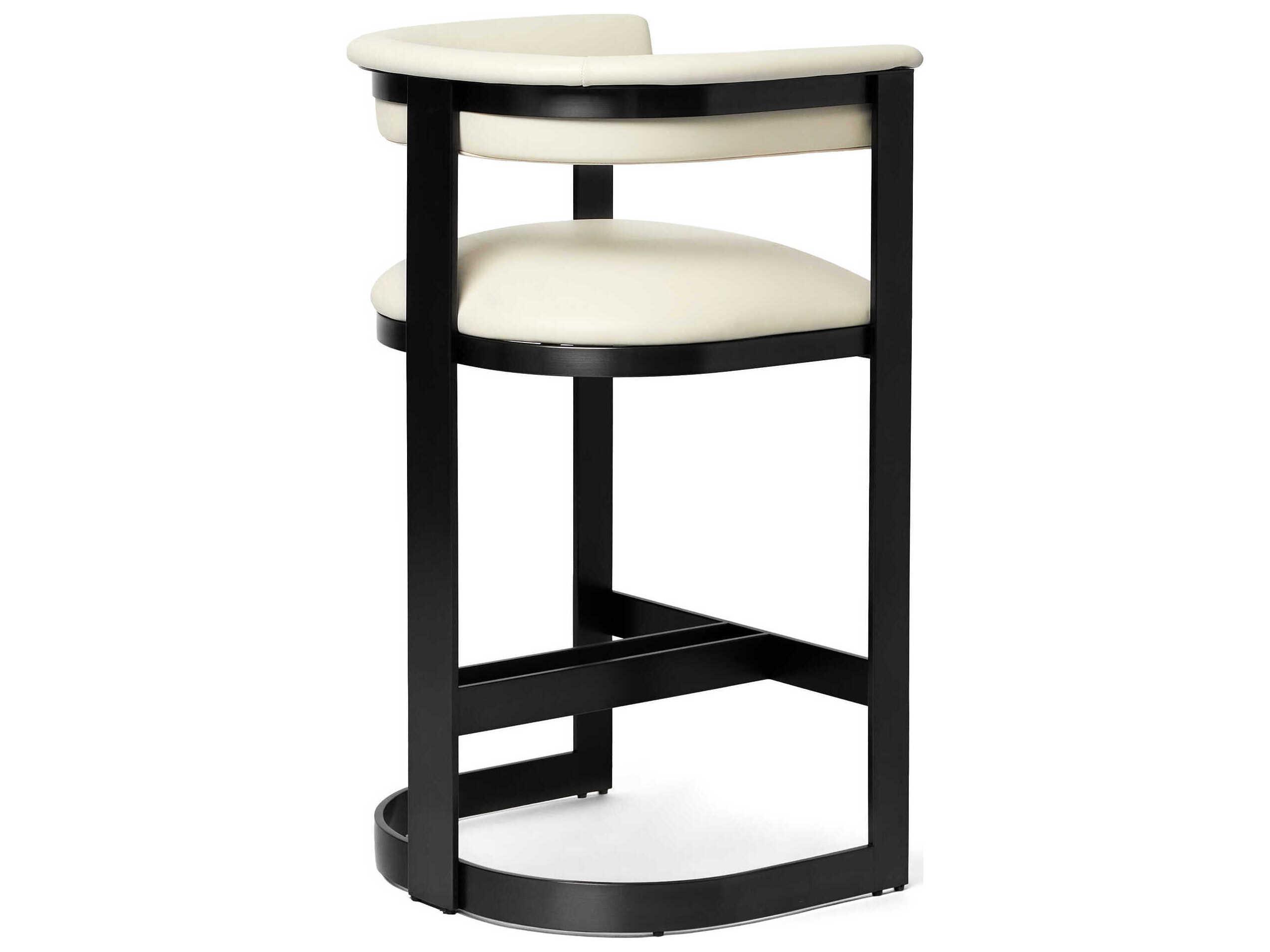 Interlude Home Darcy Matte Black Buff Cream Upholstered Counter Stool