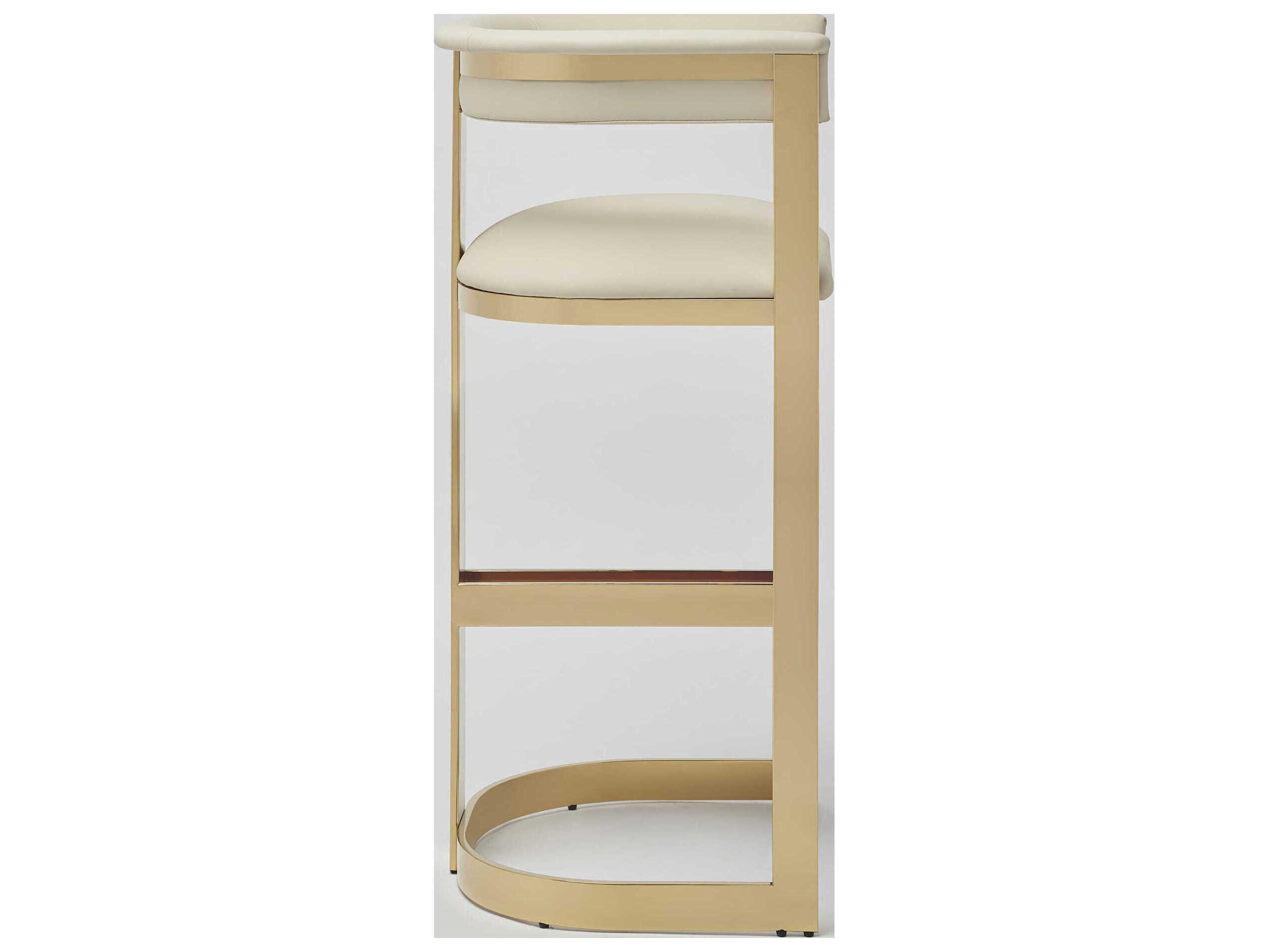 Interlude Home Darcy Polished Brass Buff Cream Leather Bar Stool