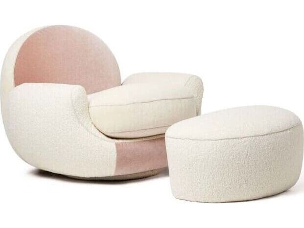 Interlude Home Laurent Cream Upholstered Ottoman