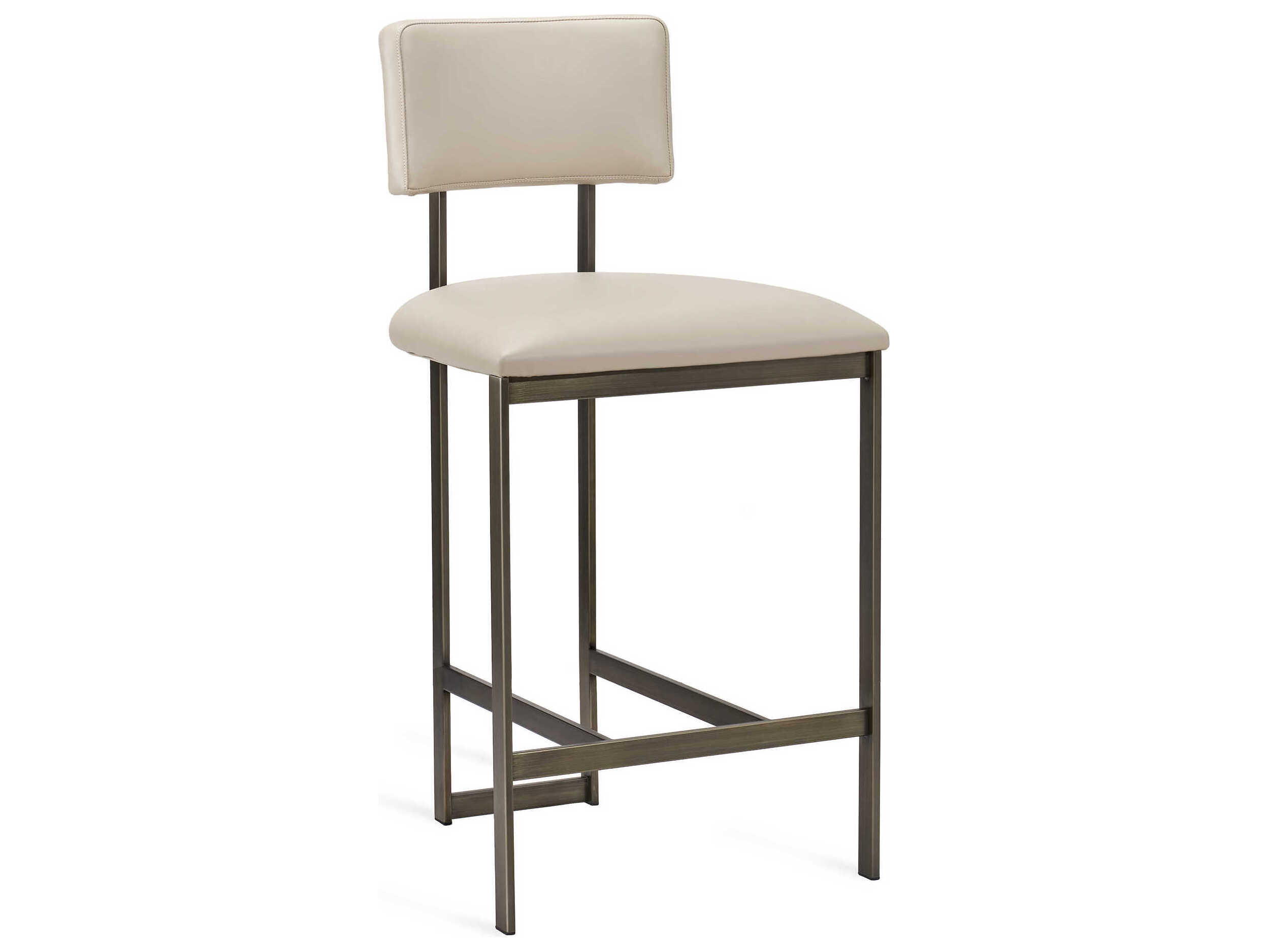Interlude Home Landon Antique Bronze Cream Latte Leather Counter Stool