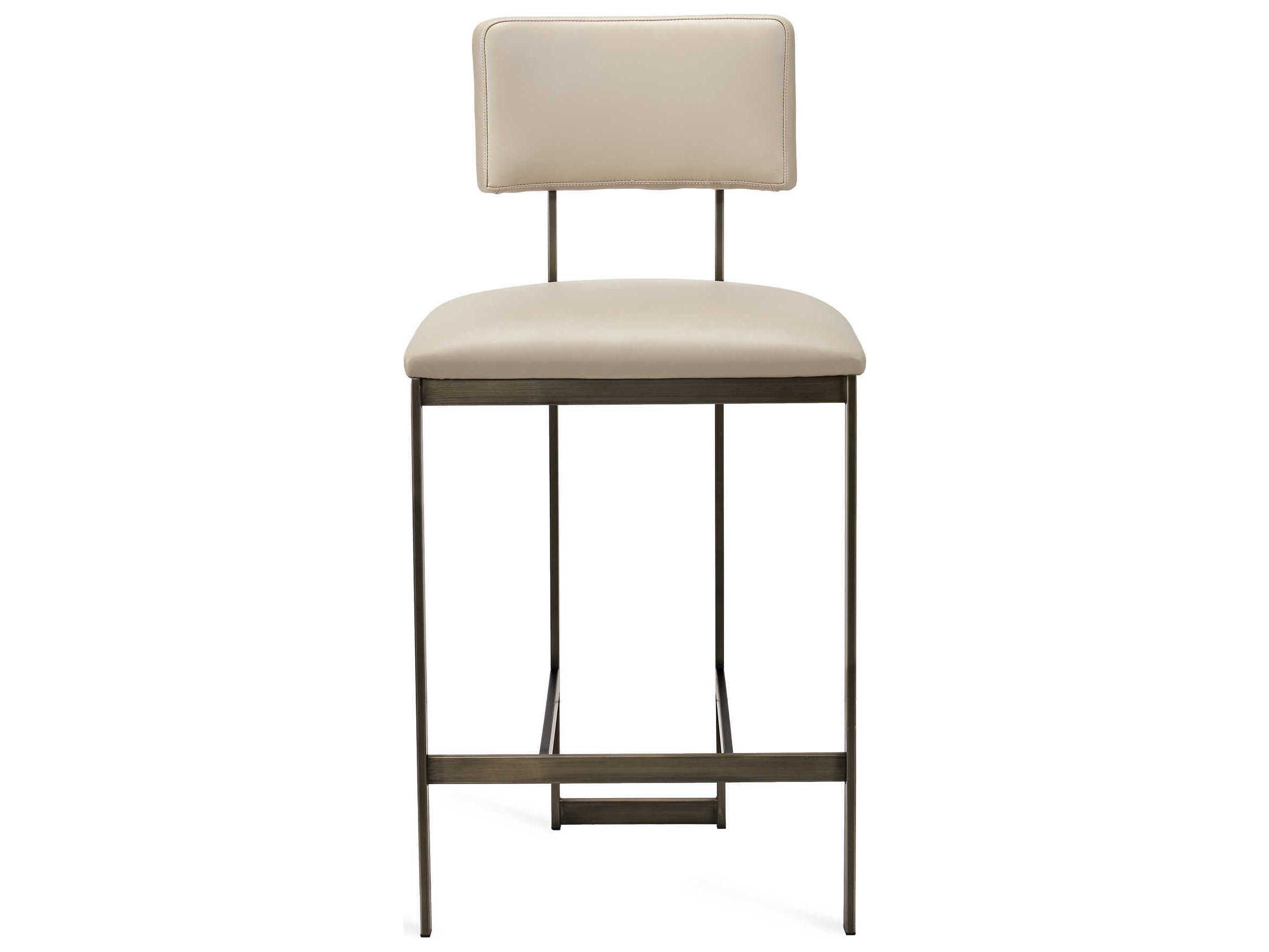 Interlude Home Landon Antique Bronze Cream Latte Leather Counter Stool