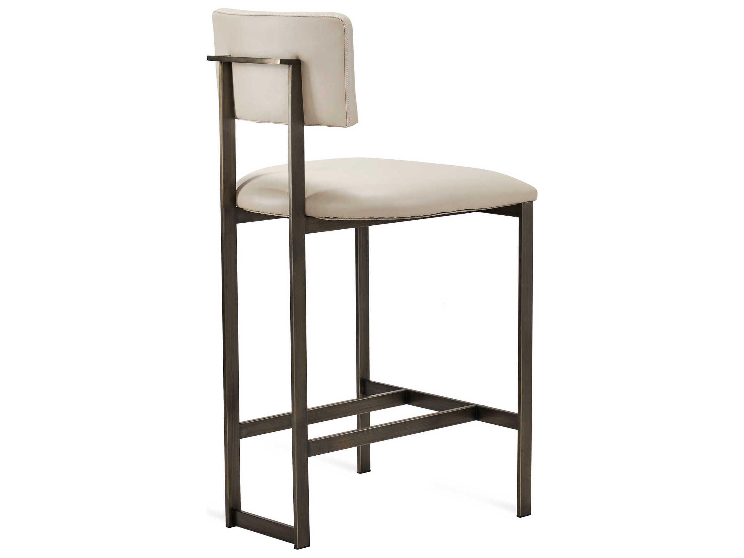 Interlude Home Landon Antique Bronze Cream Latte Leather Counter Stool
