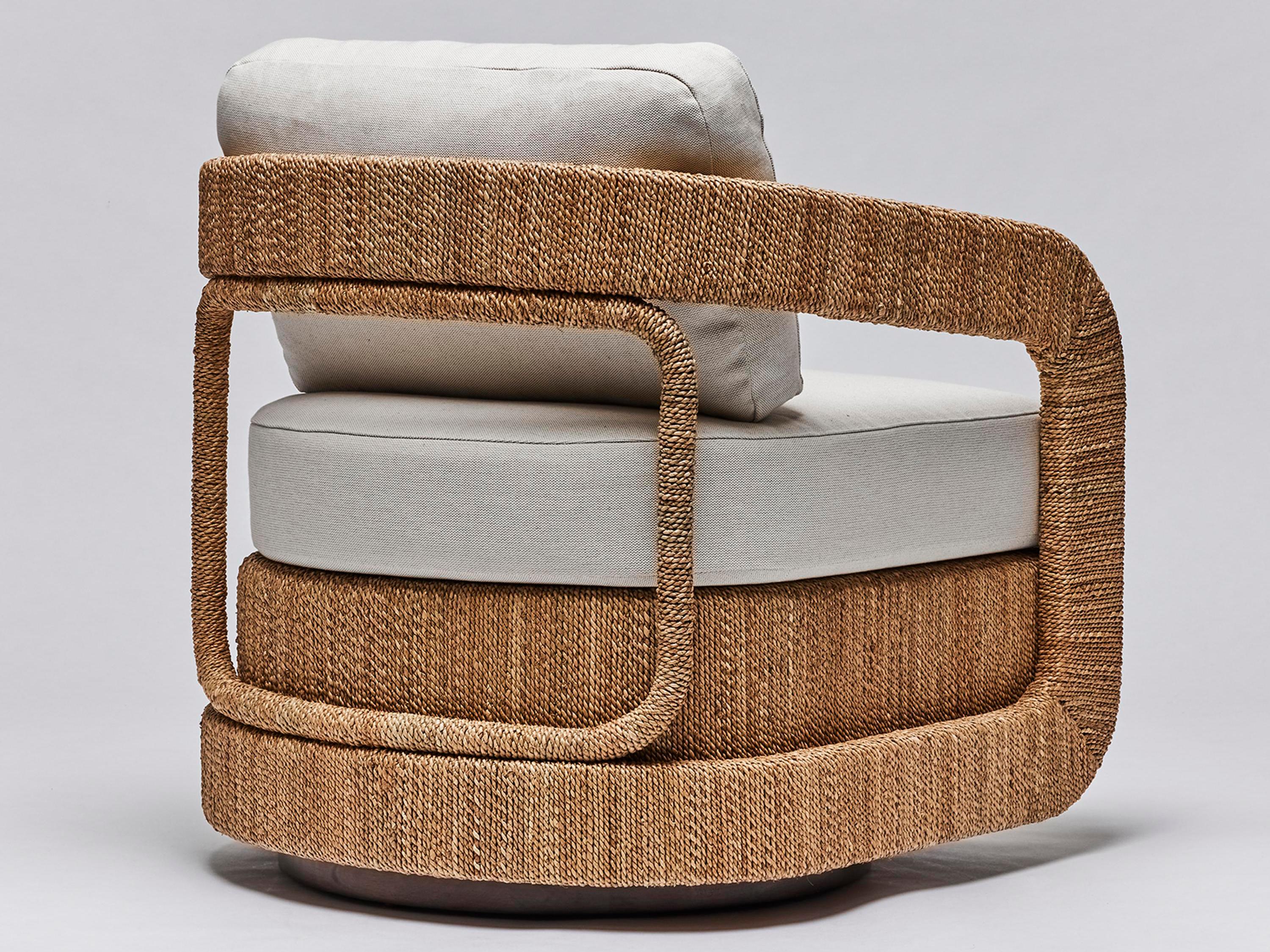 Interlude Home Harbour Swivel Beige Fabric Accent Chair