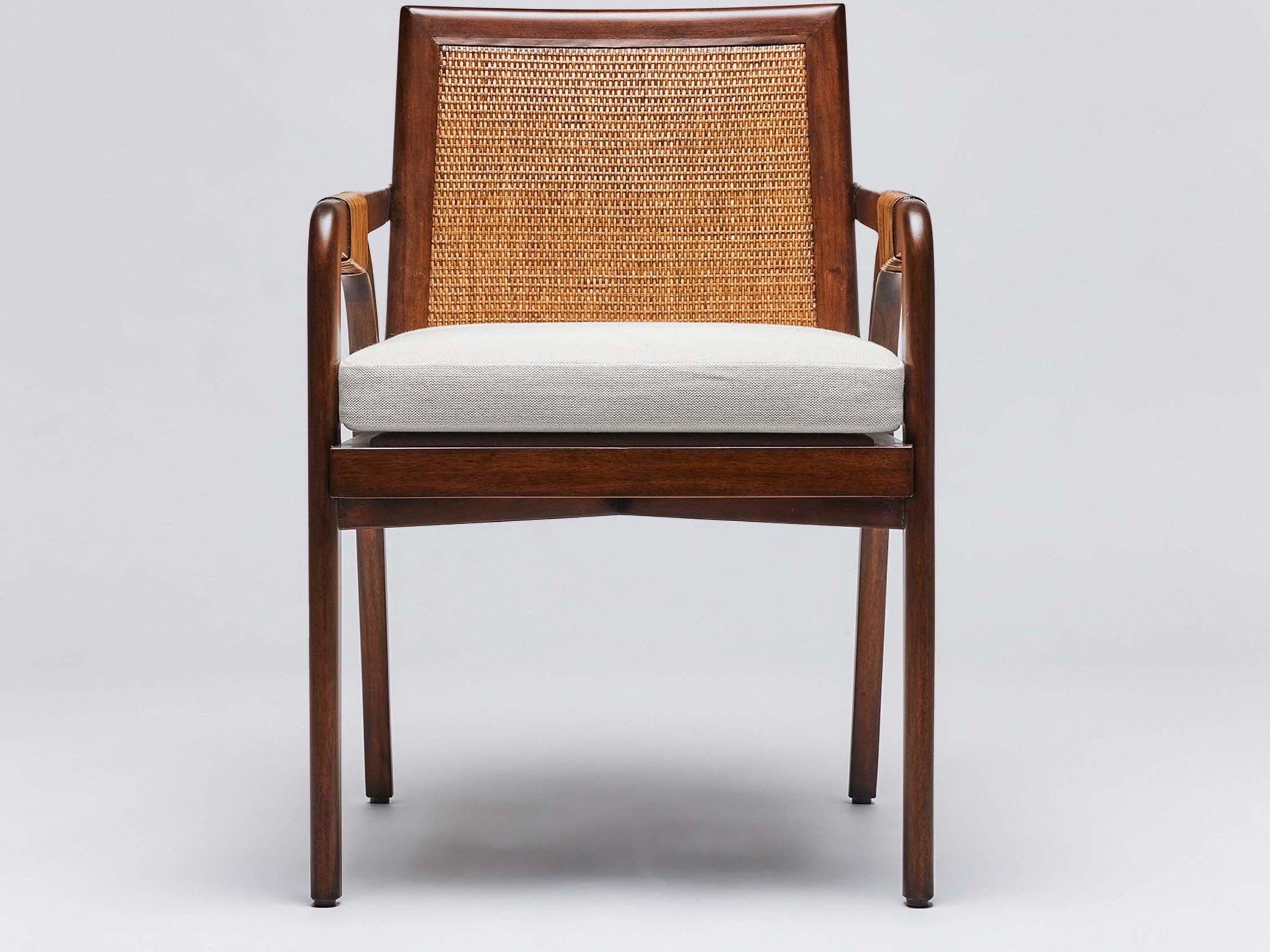 Interlude Home Delray Mahogany Wood Brown Upholstered Arm Dining Chair