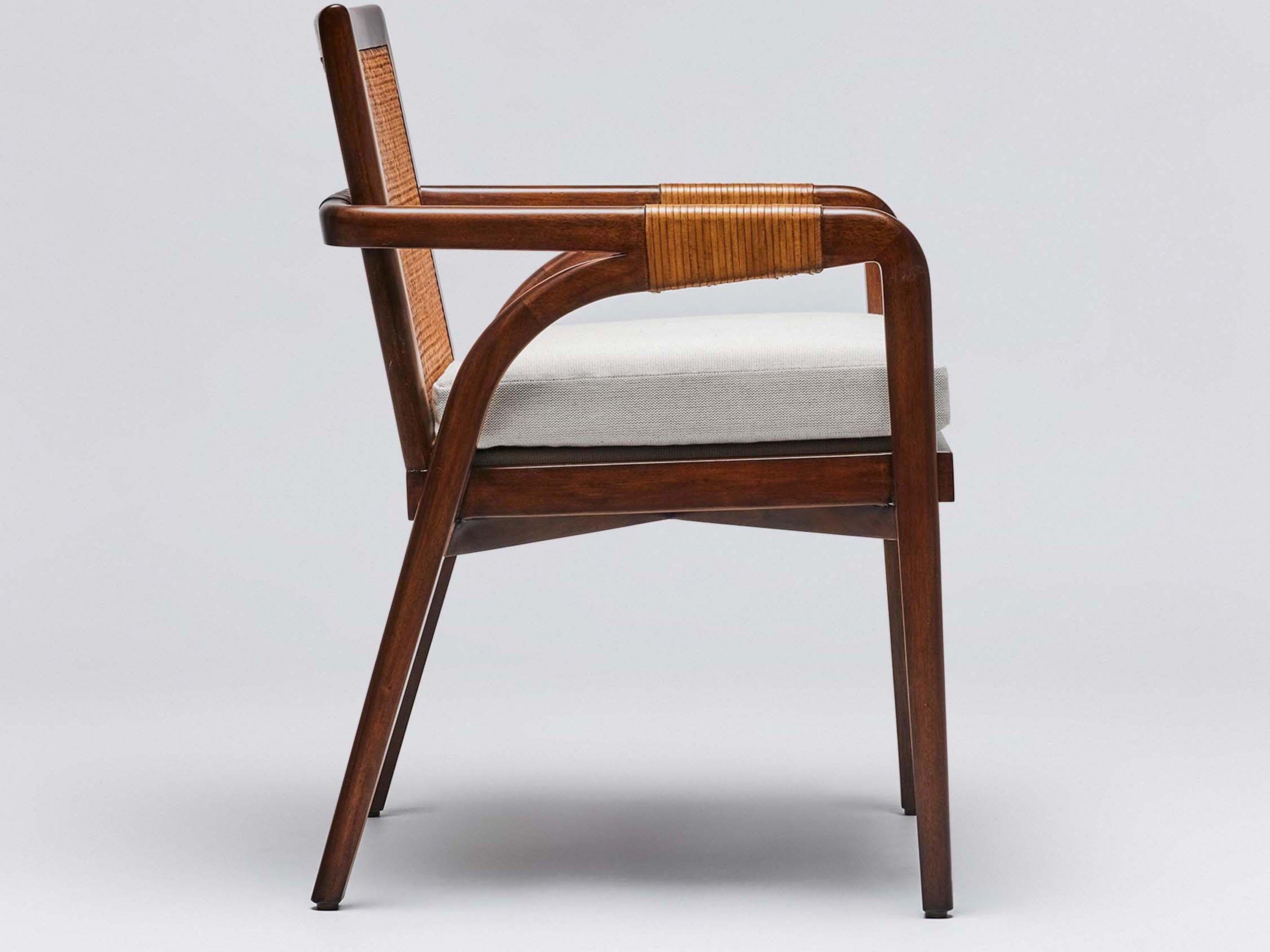 Interlude Home Delray Mahogany Wood Brown Upholstered Arm Dining Chair